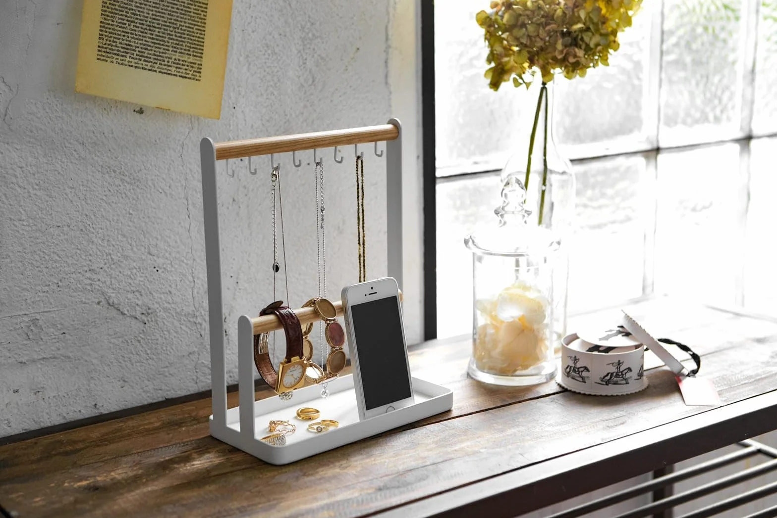 YAMAZAKI TOSCA Accessory Stand White Steel Wood 20 x 10.5 x 28.5 cm