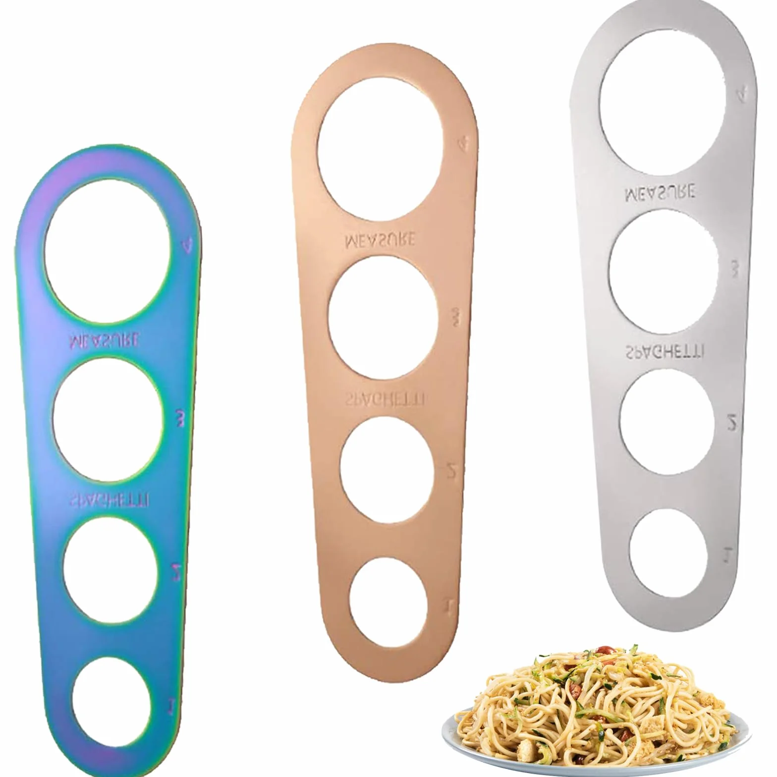 3 Pezzi Righello degli Spaghetti,Misuratore di Spaghetti,Misurare La Pasta Lunga, Utensile da Cucina, con 4 Fori di Misurazione, per Cucine Familiari, Ristoranti