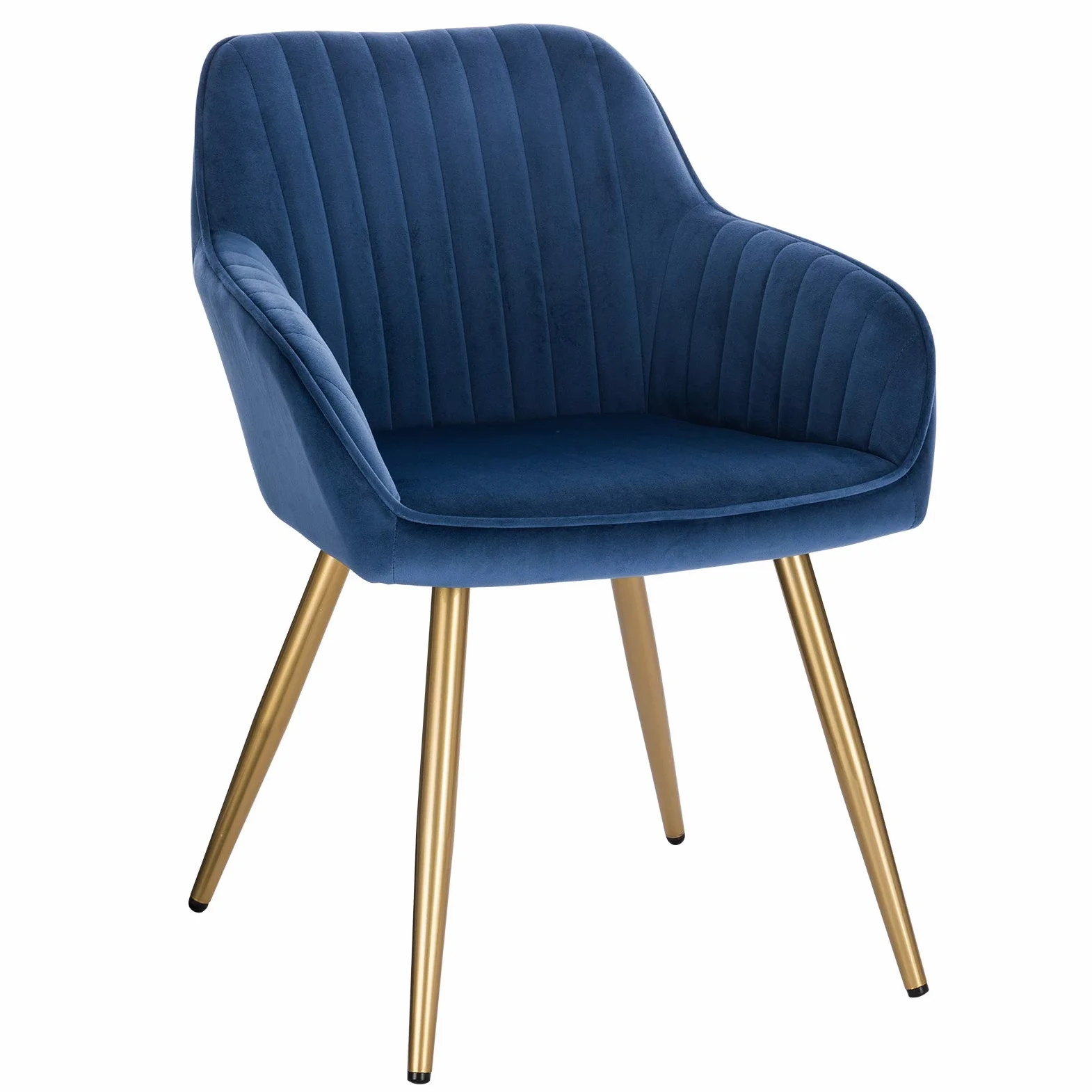Lestarain Sedia Poltroncina da Sala Pranzo, Sedie Moderne da Cucina con Schienale e Braccioli, in Velluto, per Camera da Letto Soggiorno, Gambe Metalliche d'Oro Blu