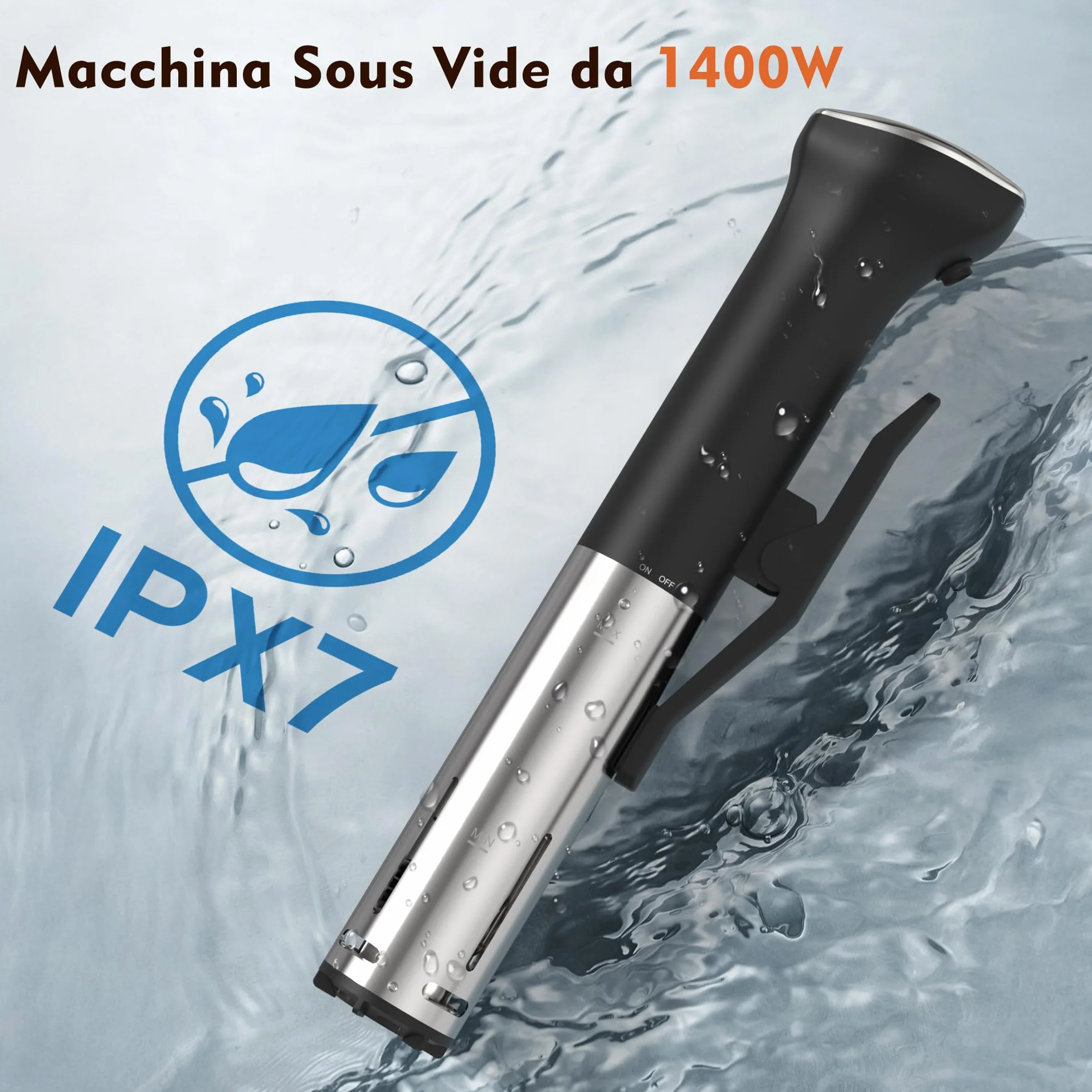 Sous Vide Roner Cucina a Bassa Temperatura Slow Cooker Circolatore IPX7, Touch Screen, Acciaio Inox, 10°C-90°C, 16A