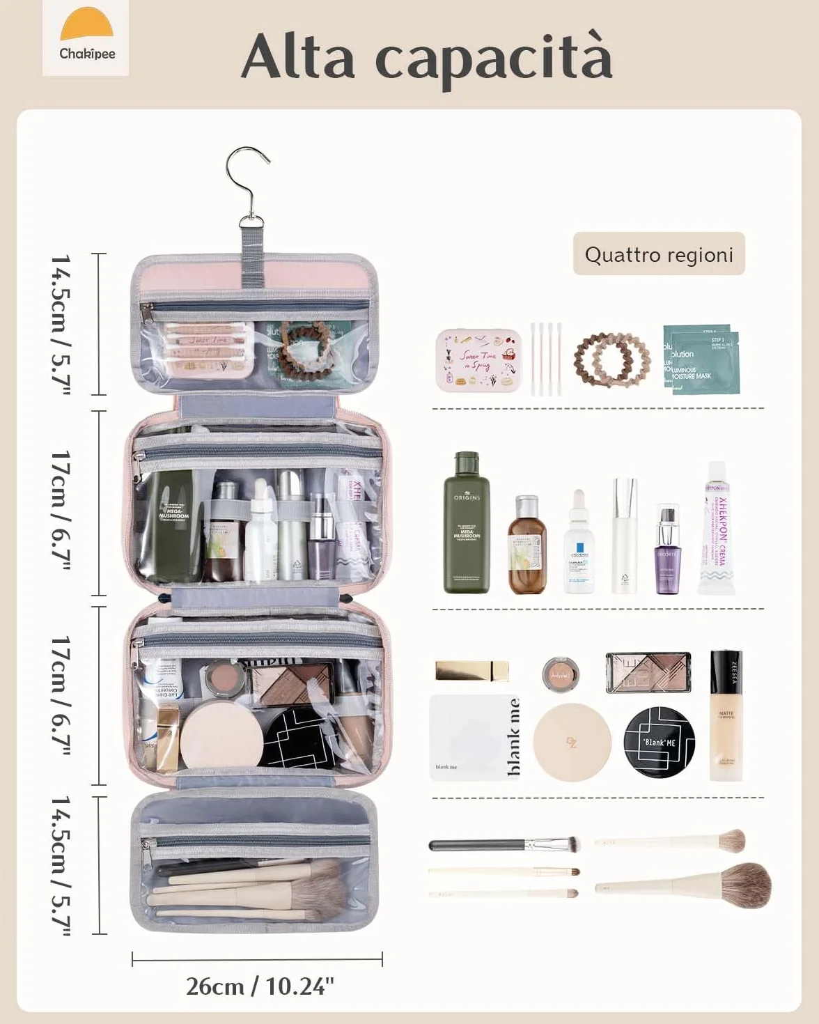 Appendere Beauty Case da Viaggio Donna – Organizer Pochette Trucchi Impermeabile con Finestra Trasparente, Borsa da Bagno Leggera per Essenziali, Trucco, Shampoo Rosa, Media