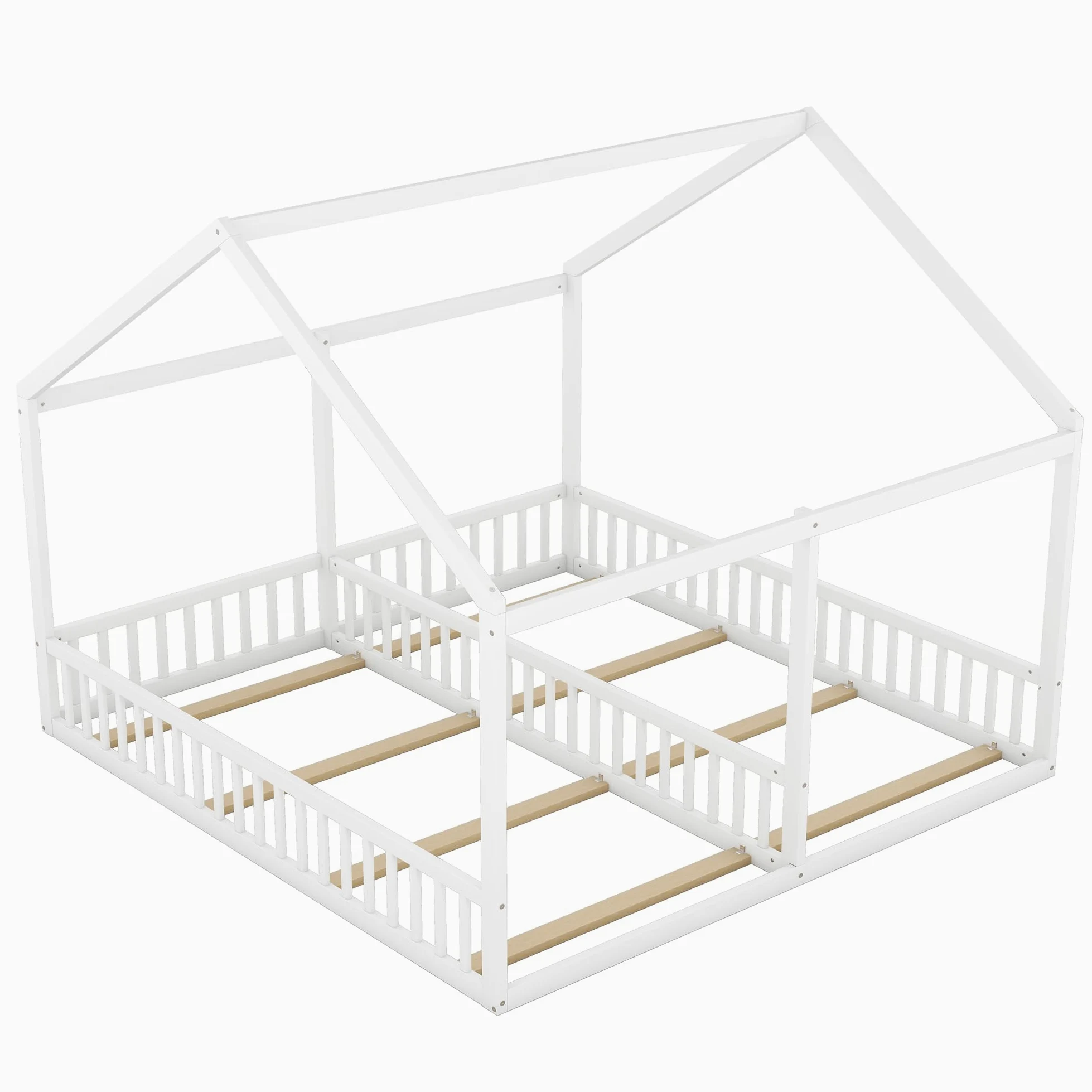Rtopsu Letto per Bambini Letto Matrimoniale 90x200 cm, Letti a Soppalco con Rete a Doghe in Legno per 2 Ragazzi, Letti Casa con Protezione Anticaduta, Bianco, Senza Materasso