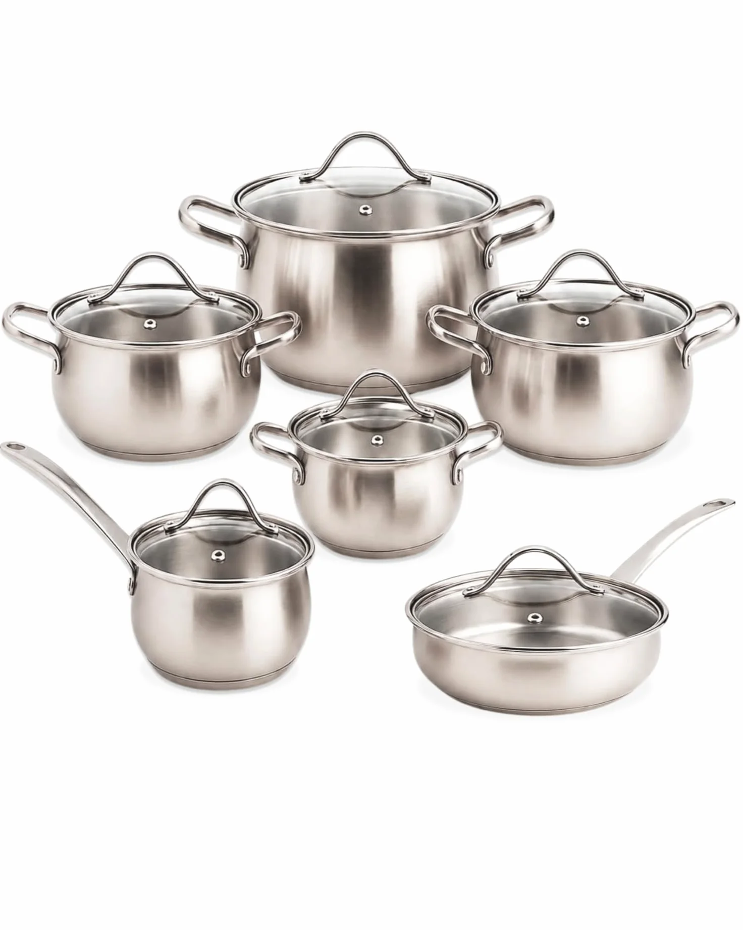 BAVARY - Set di 12 padelle e padelle in acciaio inox 18/10, pentole e padelle, per tutti i piani cottura, casseruola grande, set di pentole Supercapsule in acciaio inox, padella con coperchio, pentole