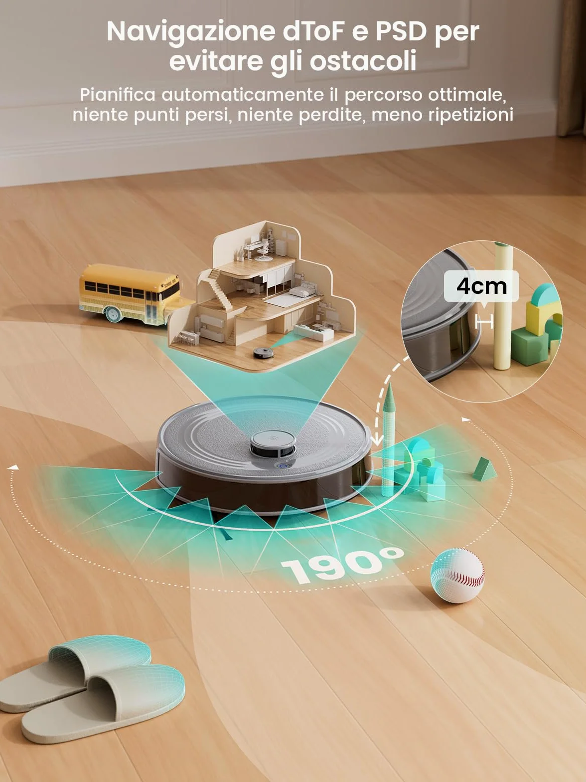 Lefant M2 Robot Aspirapolvere Lavapavimenti con Mappatura Laser dToF 2 in 1, 6000Pa, Navigazione Intelligente PSD Anti-Ostacoli, 160 Min,Controllo APP/Alexa, Ideale per Peli Animali, Grigio