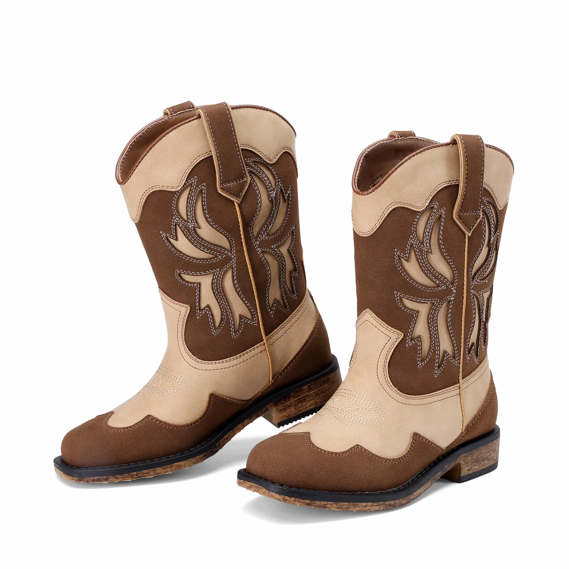 DREAM PAIRS Stivali da cowgirl per ragazze, punta quadrata, metà polpaccio, scarpe da equitazione occidentali