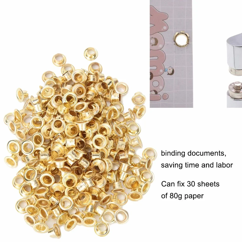Occhielli Dorati da 4 Mm, 250 Set Occhielli in Metallo Carta di Carta Singolo Foro Occhiello Occhiello Rotondo per Scarpe Vestiti Artigianato Scrapbooking Documento Cartaceo
