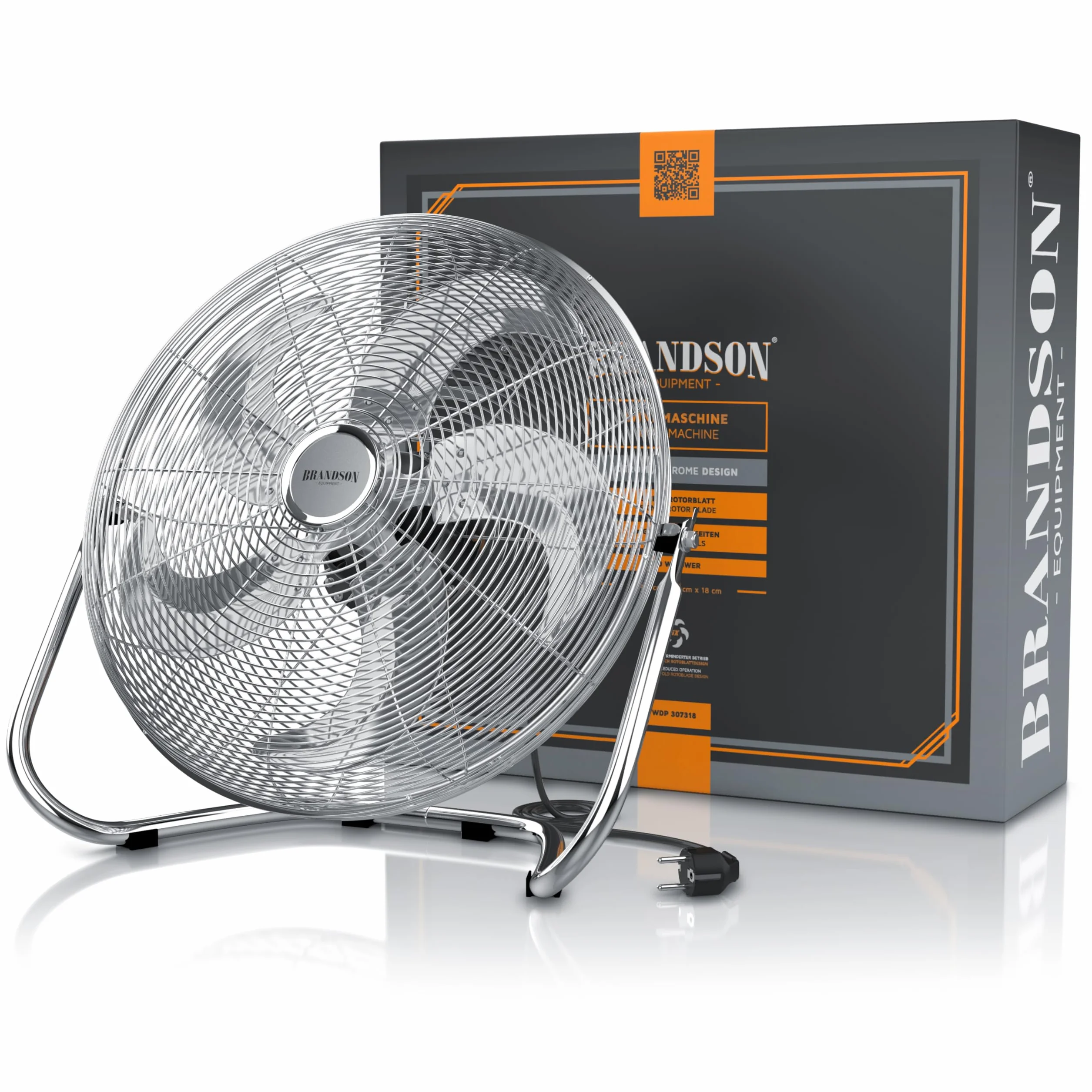 Brandson - Macchina del vento - L'originale Super ventilatore - Largo 53,5cm - 3-livelli di potenza - 120W di potenza max assorbita - Design Retro - Cromo