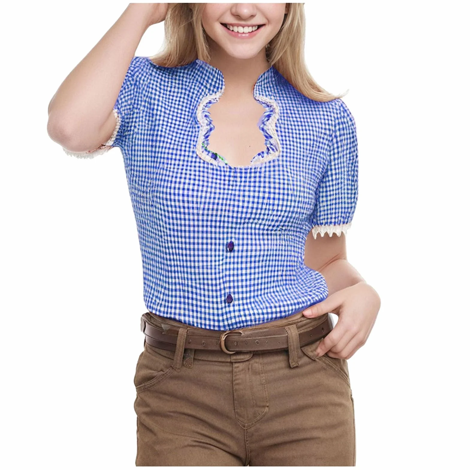 Dirndl Camicetta da Donna Oktoberfest a Mezza Manica Salopette Bavarese Camicie Tirolese Costume, Partito della Birra Clubwear Bavarese, per Halloween, Carnevale e Party Tradizionali