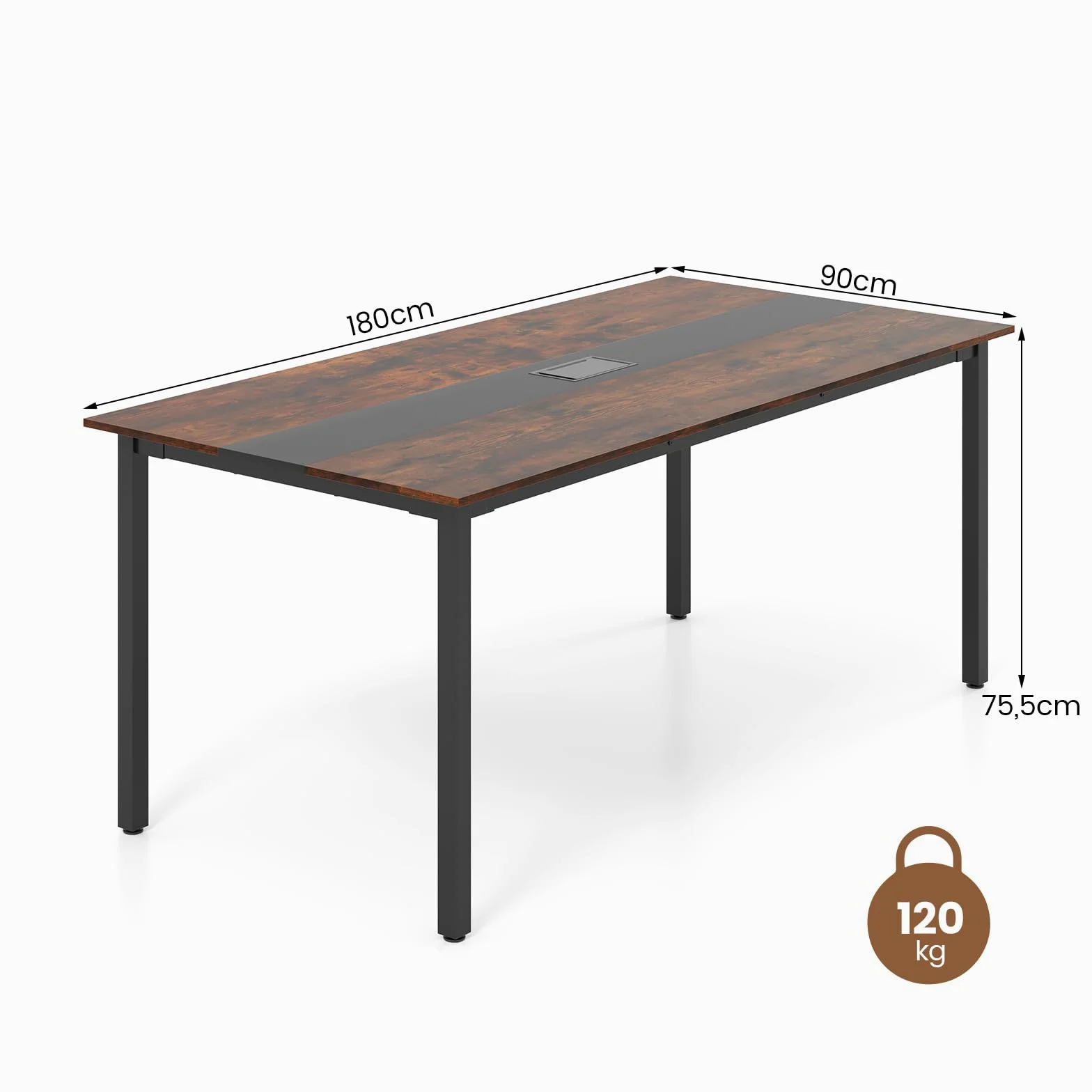 GYMAX Tavolo Discussioni di Gruppo per 8-10 Persone, Sistema di Gestione dei Cavi, Grande Scrivania Rettangolare per Riunioni in Ufficio, Sala Conferenze, 180 x 90 x 75,5 cm, Stile Industriale
