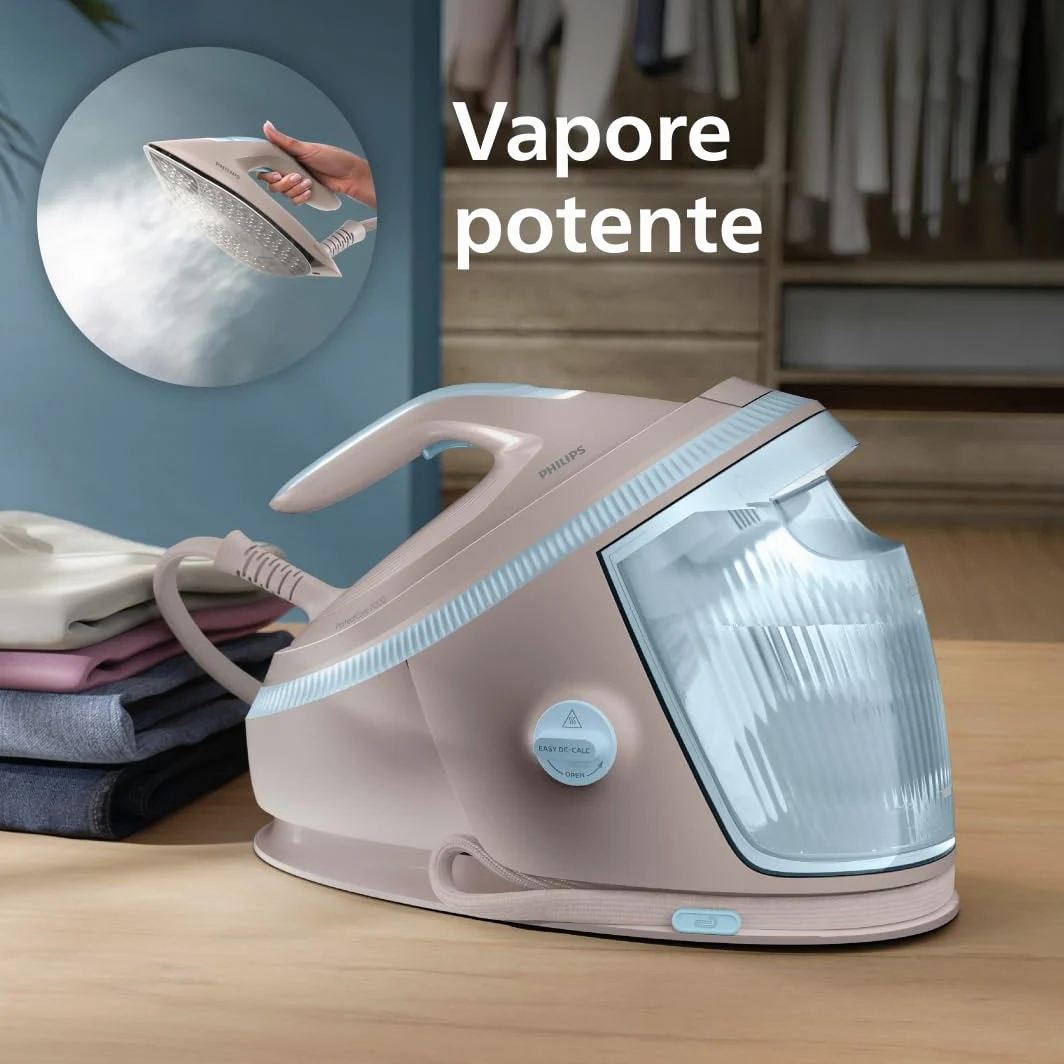Philips PerfectCare Serie 7000 Ferro da stiro con Caldaia - 600g Colpo Vapore, 8,5 Bar, OptimalTEMP, Piastra SteamGlide Elite, Serbatoio Estraibile 1,5L, Vapore Verticale, Easy De-Calc (PSG7200/60)