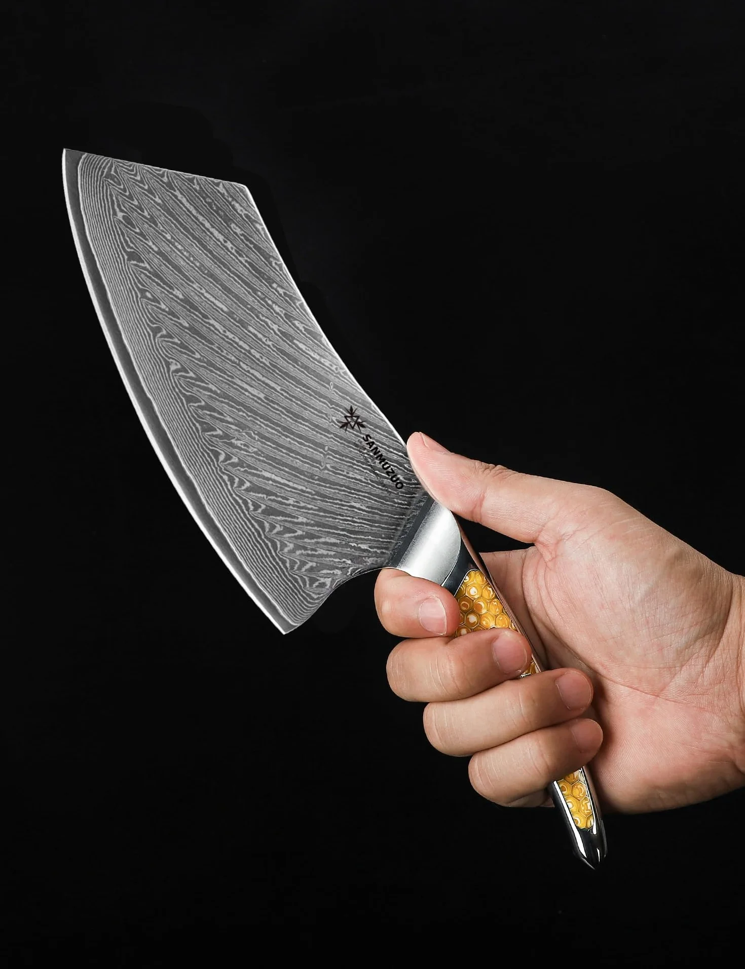 Coltello Nakiri da 18CM, coltello da carne giapponese in acciaio damasco VG-10, coltello da verdura ultra affilato con impugnatura a codolo intero in resina Giallo, serie LA-S9
