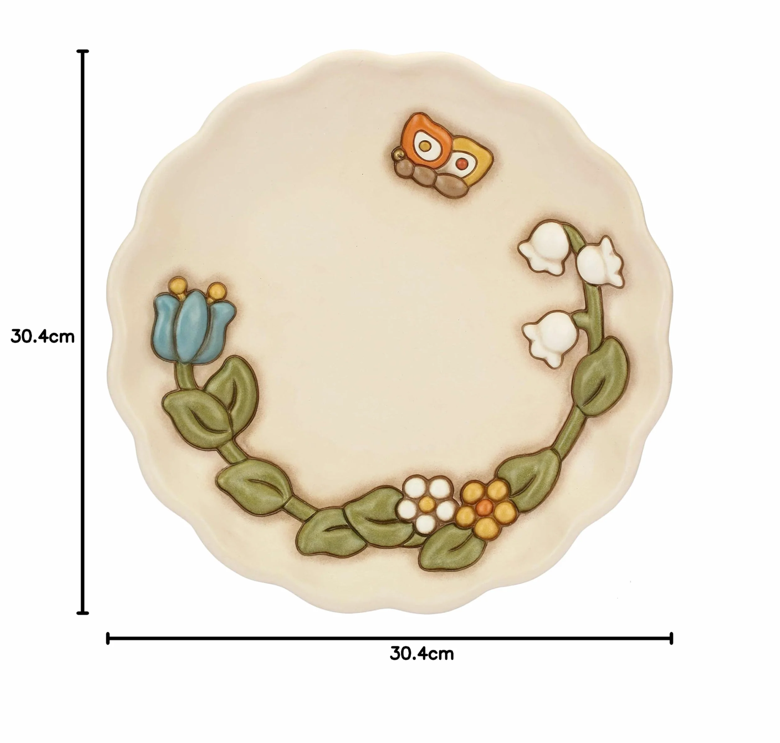 THUN Centrotavola Decorato Fiori Farfalla Ceramica Ø 30,4 cm Accessori Casa