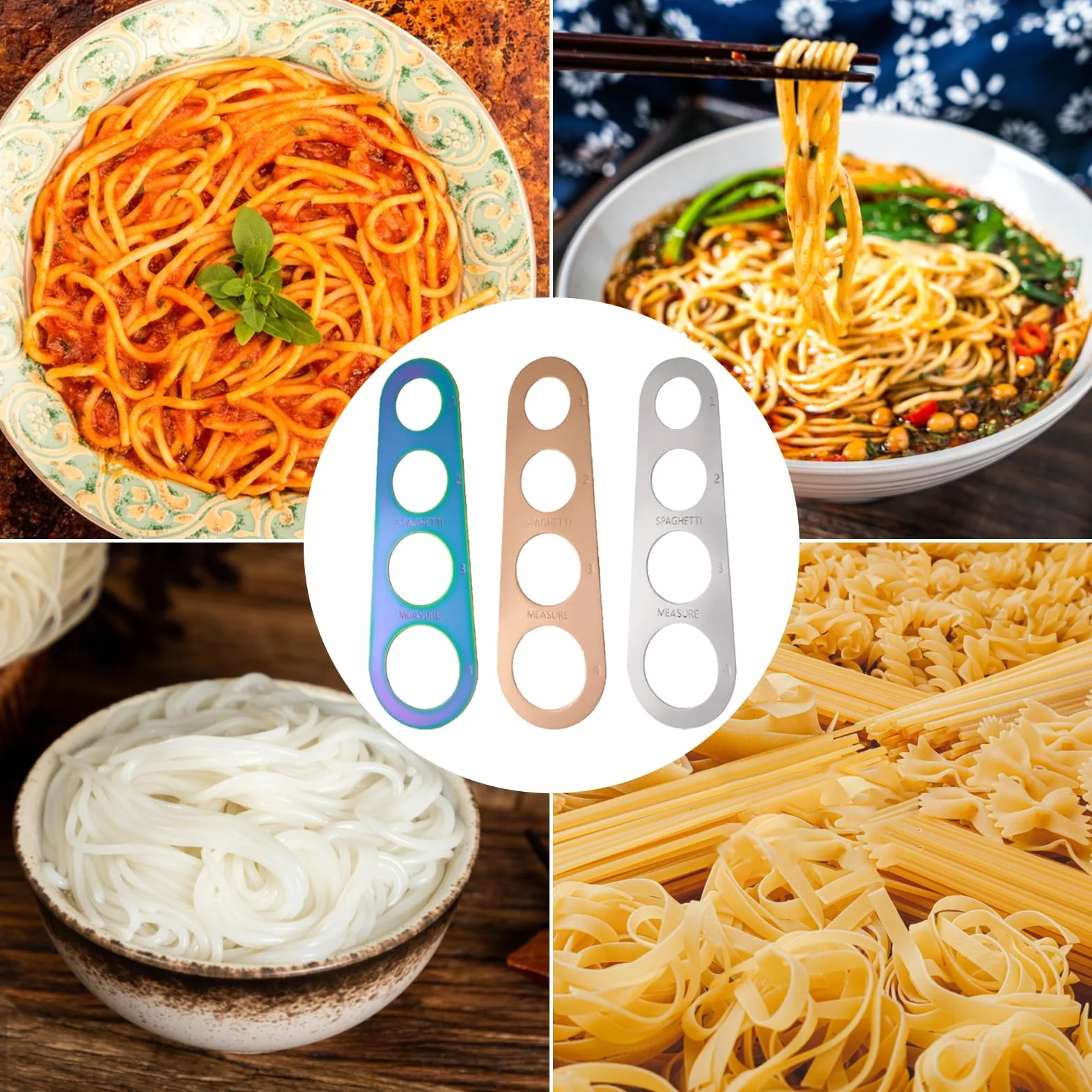 3 Pezzi Righello degli Spaghetti,Misuratore di Spaghetti,Misurare La Pasta Lunga, Utensile da Cucina, con 4 Fori di Misurazione, per Cucine Familiari, Ristoranti