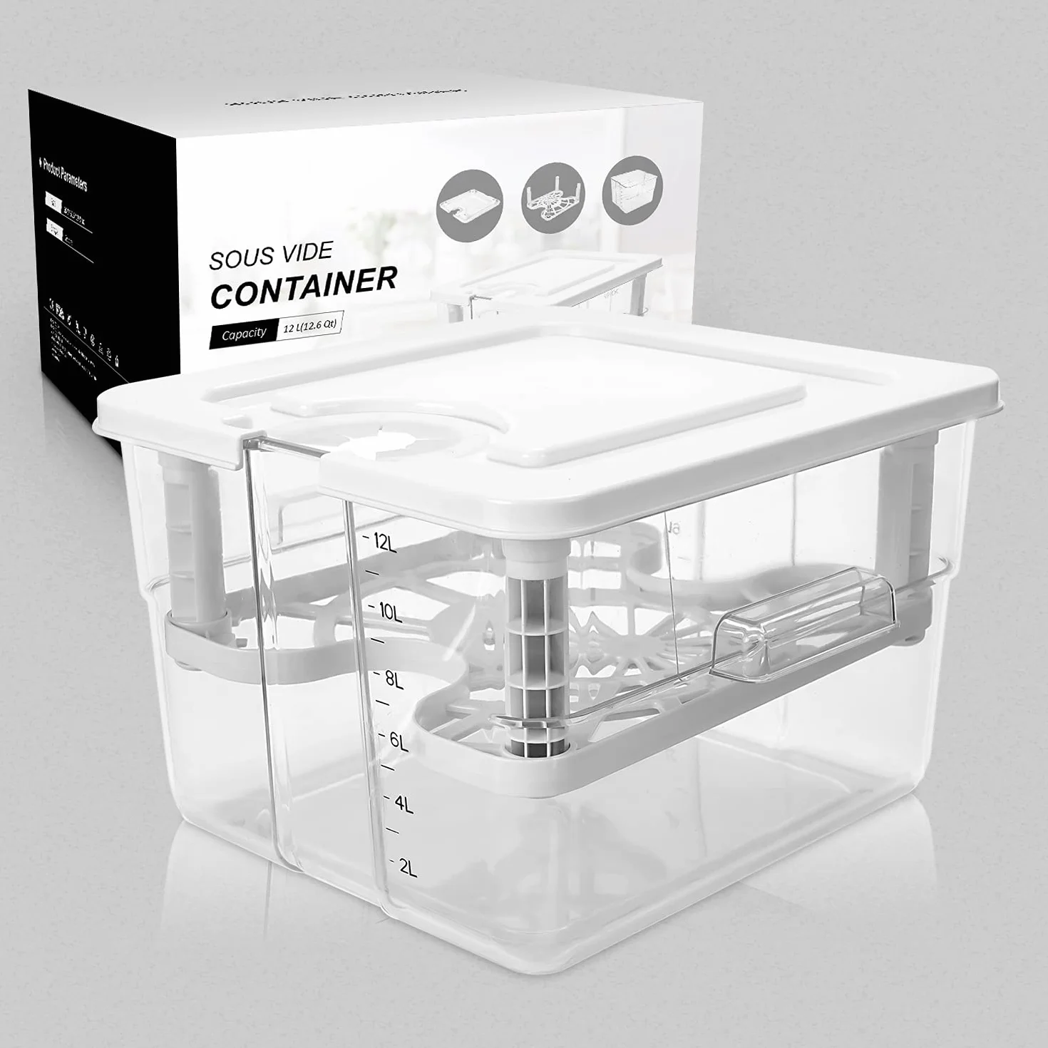 Sous Vide Contenitore Set 12L 7 in 1 con Coperchio e Griglia per Roner Professionale