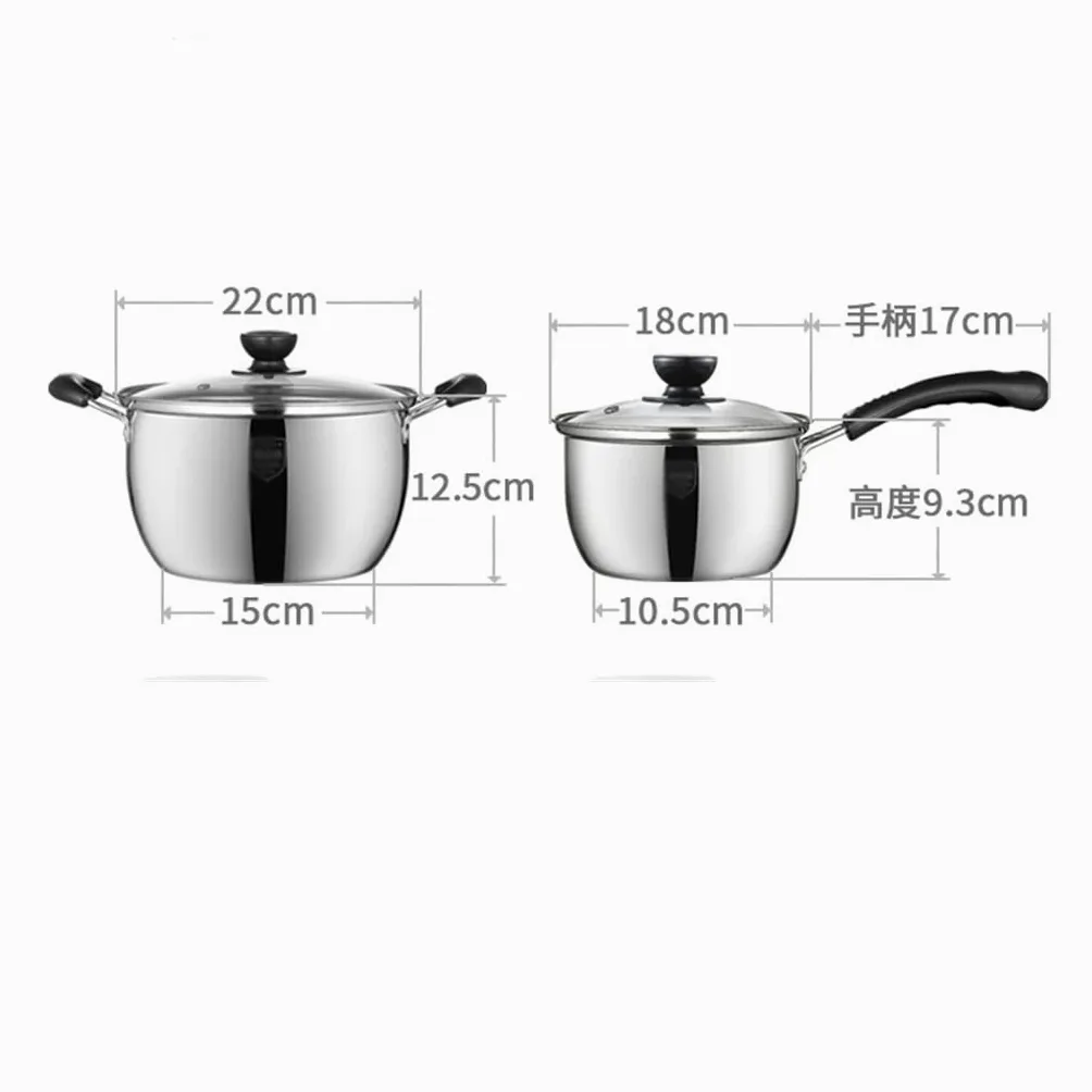Set di pentole Combinazione Pentola per zuppa in acciaio inox Pentola per latte Pentola per cottura a vapore Pentola per friggere Fornello a gas Cucina a induzione domestica Universale (D Piccola)