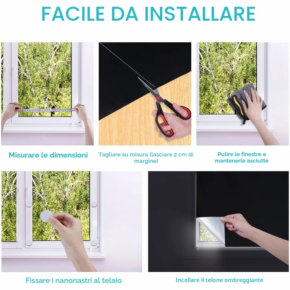 Tessuto Oscurante Finestra 200x145cm Tende Oscuranti per Interni Portatile con 30 Paia di Adesivo