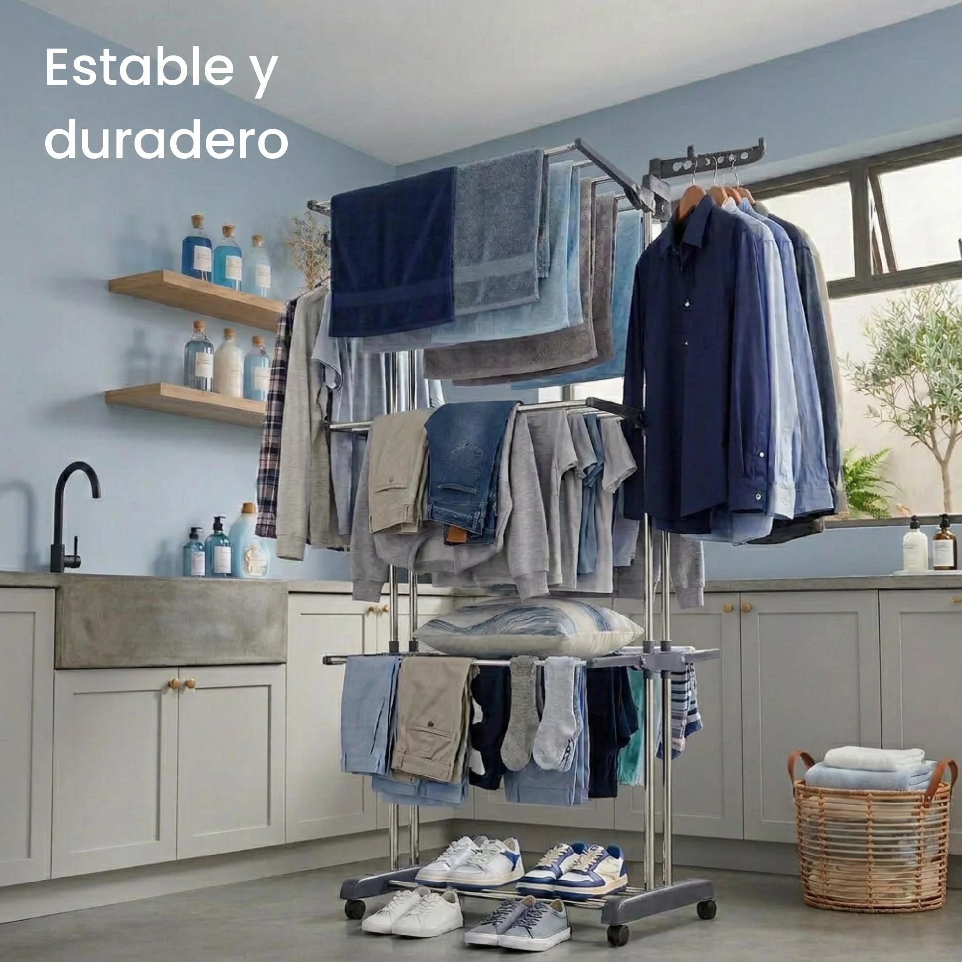 edihome, Stendino Verticale, Stendibiancheria Pieghevole 4 Livelli Con Ali Laterali, 35 Kg Acciaio Inox Con Ruote Salvaspazio Per Interno Ed Esterno (Grigio)