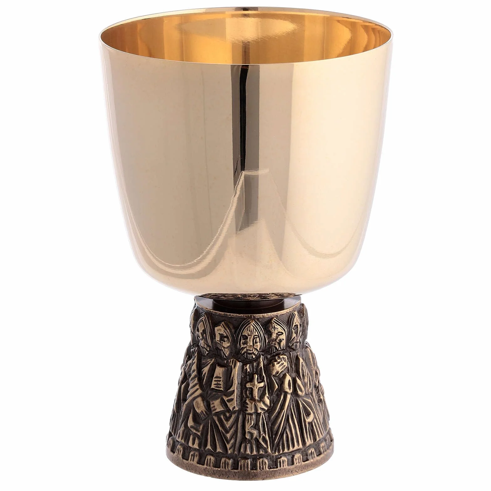 Holyart Calice pisside Patena offertoriale Ottone Dorato Base apostoli Rilievo romanico, Patena offertoriale