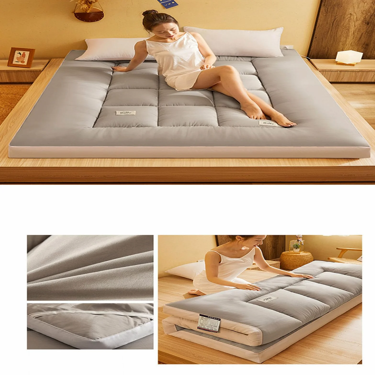 TFDRSEXVD Materasso Letto futon Matrimoniale e Singolo Pieghevole e Arrotolabile. materassi da Terra futon Trapuntato salvaspazio | Bed Ground,Bianca,120x200cm