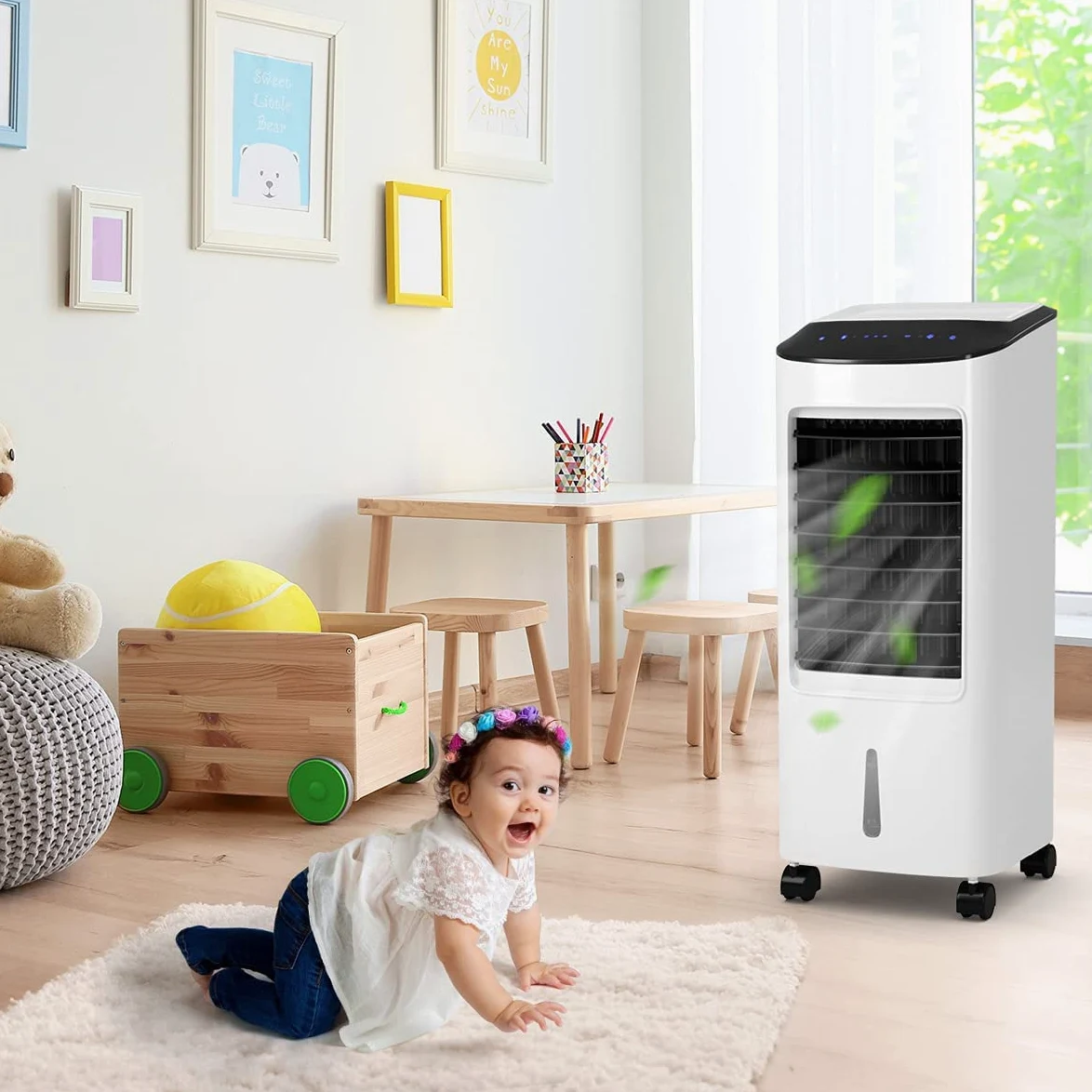 GYMAX Raffrescatore d'Aria senza Tubo, 65W Condizionatore Portatile con Ghiaccio e Acqua 7L, 3 in 1 Raffrescatore Evaporativo Oscillazione Automatica, Timer 7,5h Telecomando per Casa e Ufficio, Bianco