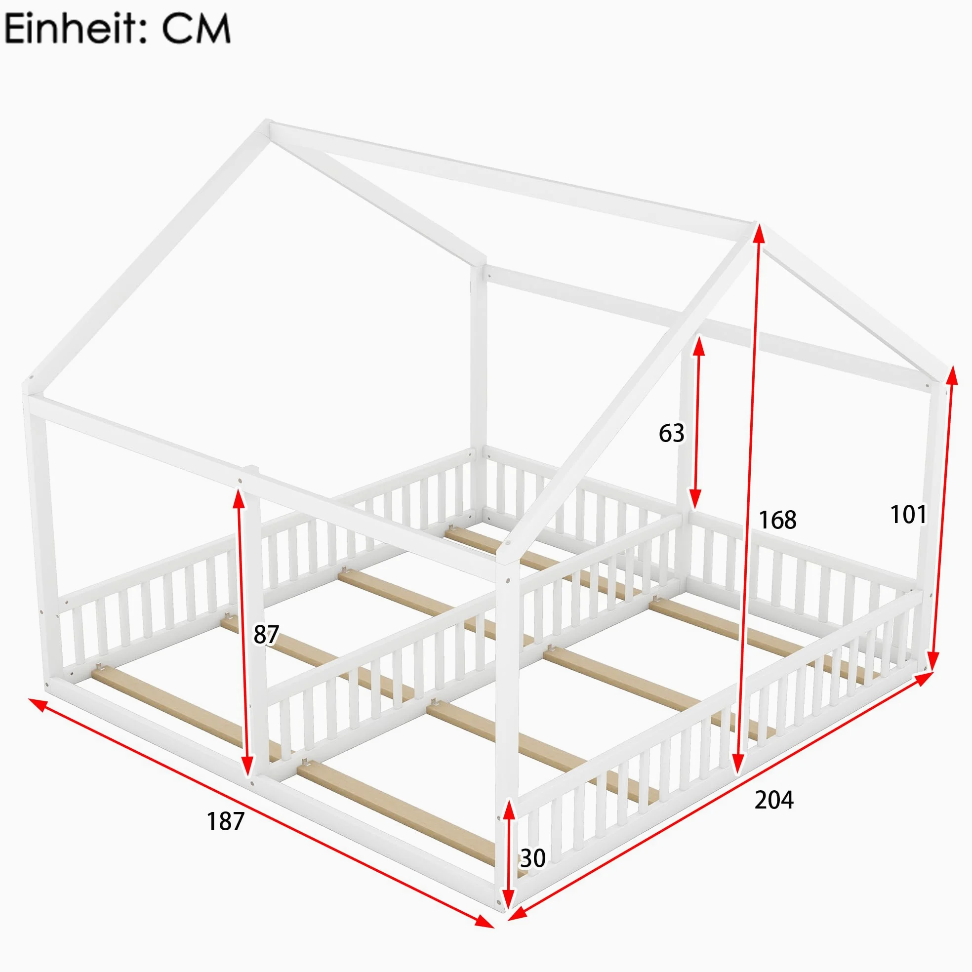 Rtopsu Letto per Bambini Letto Matrimoniale 90x200 cm, Letti a Soppalco con Rete a Doghe in Legno per 2 Ragazzi, Letti Casa con Protezione Anticaduta, Bianco, Senza Materasso