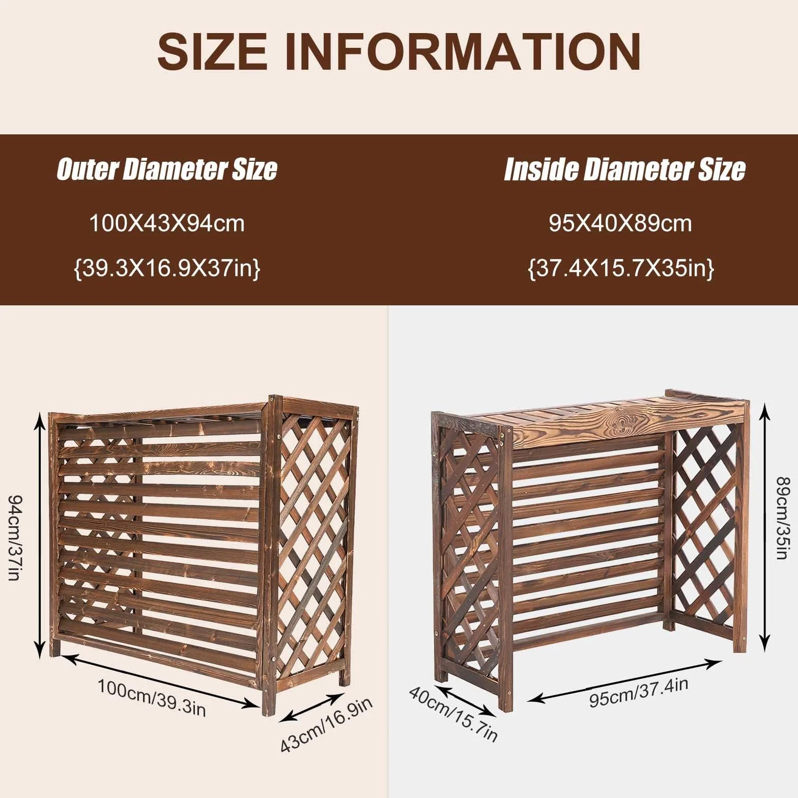 Copri Condizionatore da Esterno in Legno Ispessito 95x40x89cm per Giardino