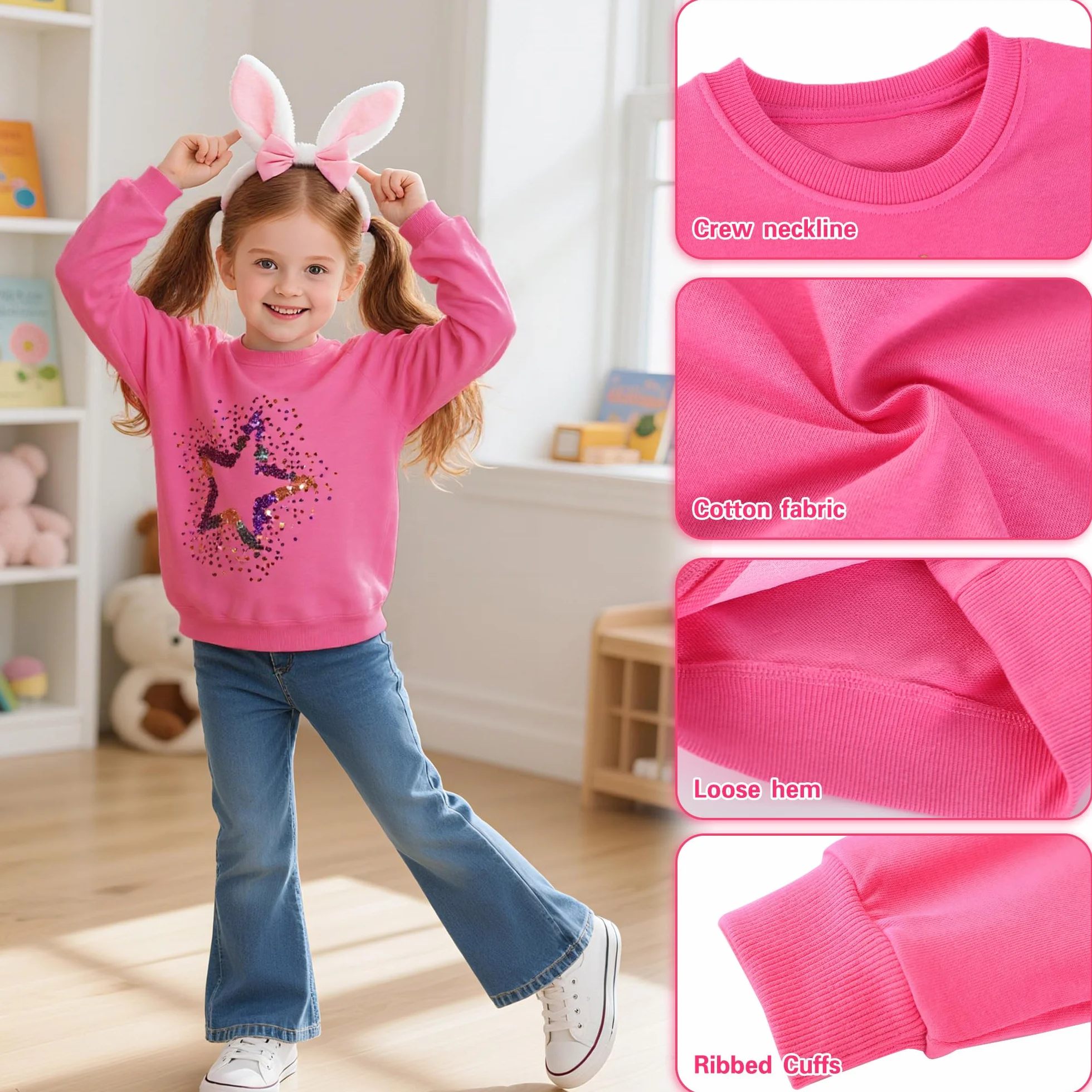 Felpa Bambina Unicorno Stampato Ricamo Pullover Cotone Manica Lunga 2-7 Anni