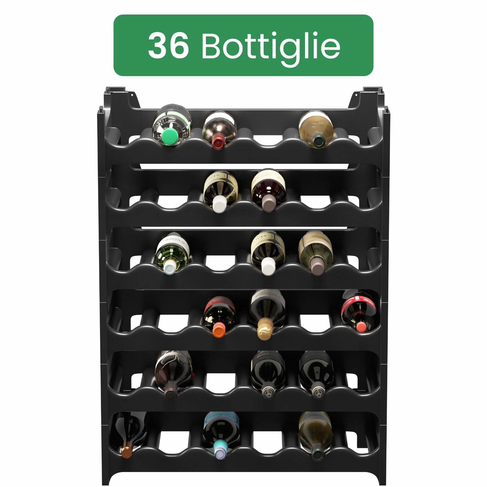 Cantinetta Portabottiglie in Plastica Modulare 36 Bottiglie Nero