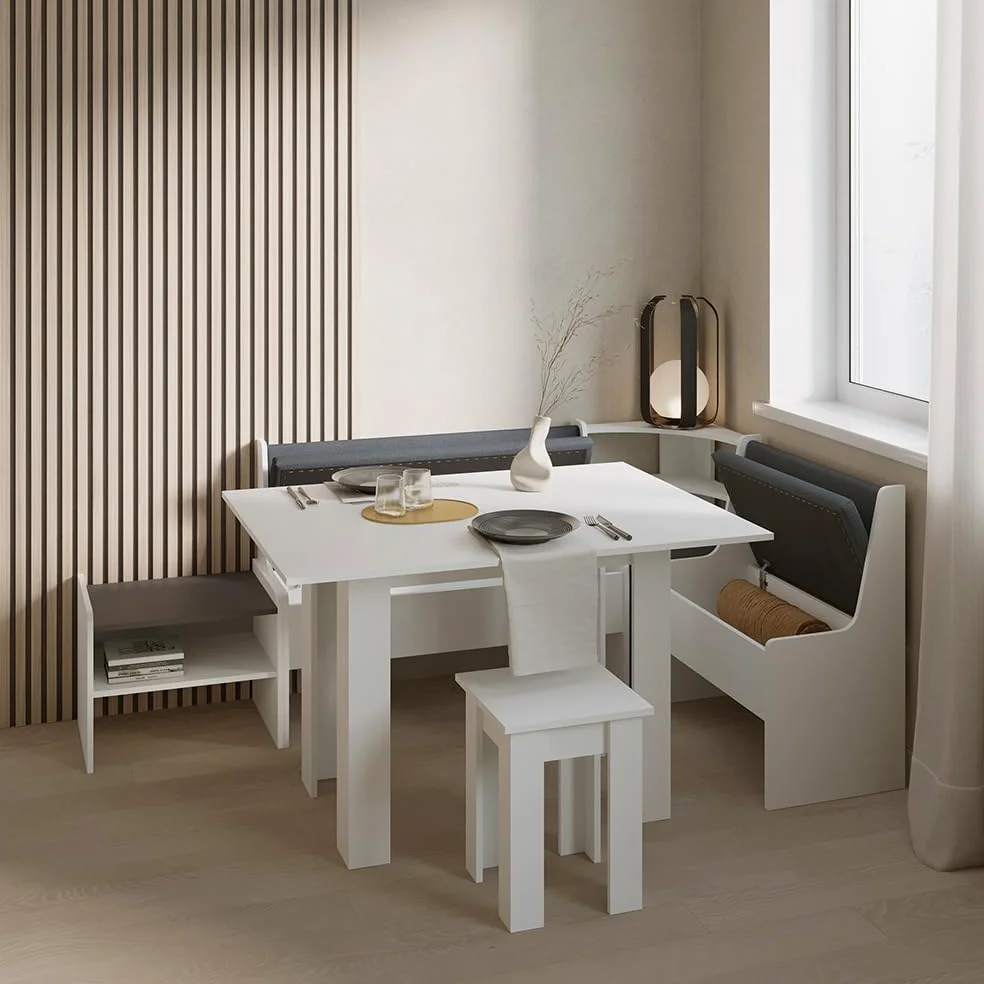 Livinity Panca ad angolo Tiberio, Bianco, 41.5 x 106.6 cm