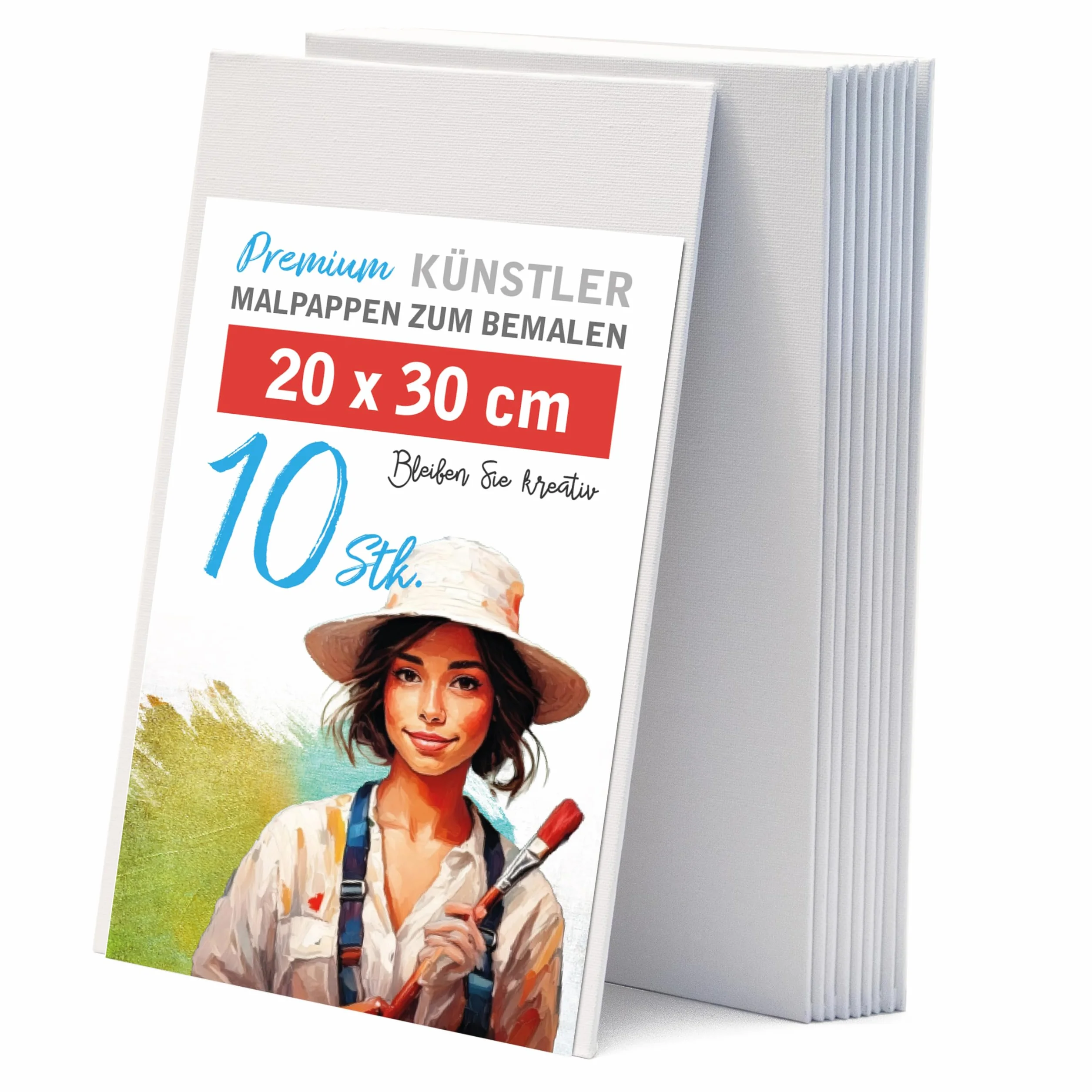 10 pezzi di cartone da pittura su tela da dipingere, 20 x 30 cm, formato A4, cartone bianco da colorare in 100% cotone, 2 strati di colore bianco e 3 mm di spessore, ideale per dipingere con acrilico