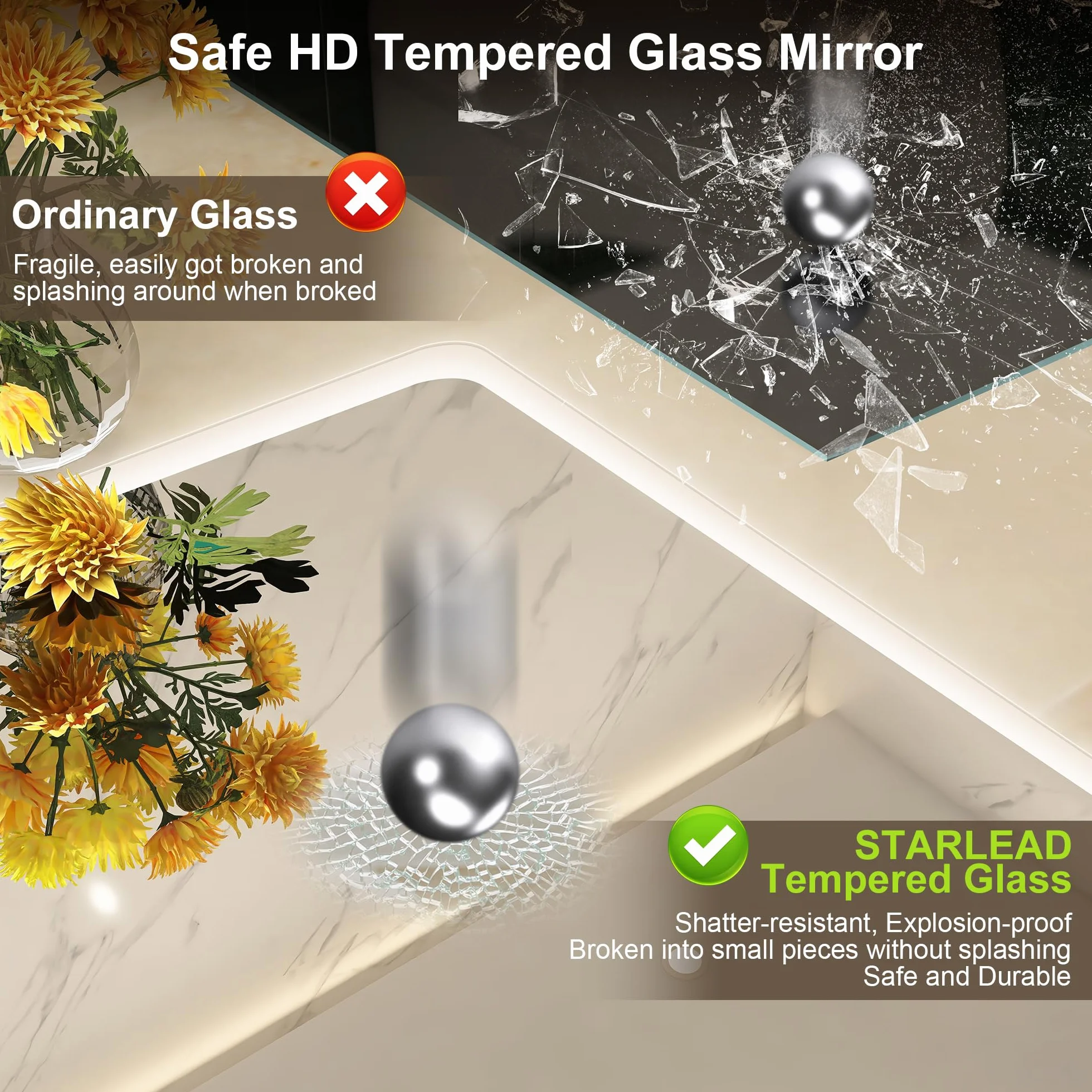 STARLEAD Specchio-Bagno-con-Luce 100x70 cm, Specchio-Bagno-LED con Antifog, 3 Colori Luce, Dimmerabile, IP44 Vetro Temperato HD Specchiera-Bagno, Funzione Memoria, Orizzontale/Verticale