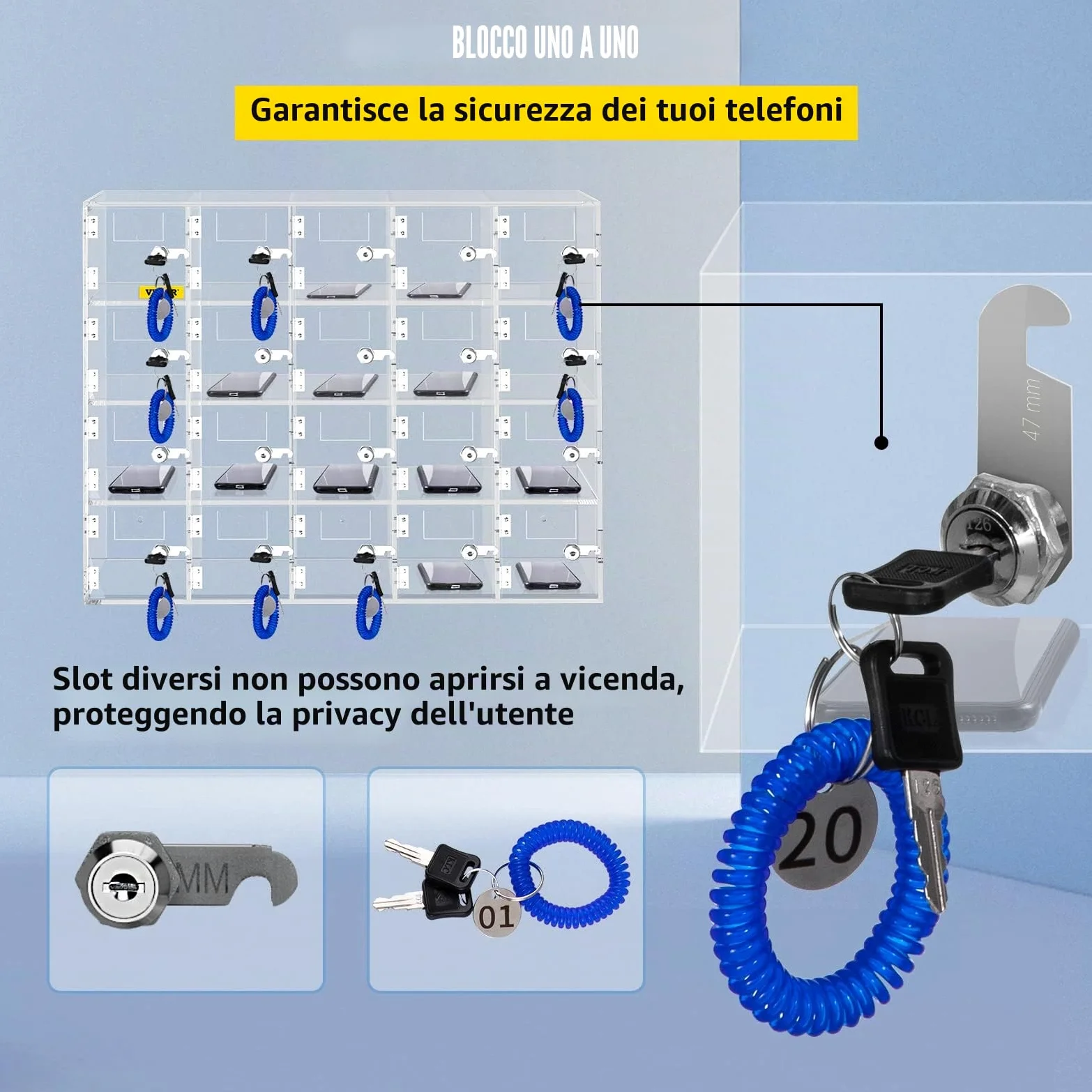 VEVOR Armadietto per Cellulare con 20 Scompartimenti Materiale Acrilico con Serrature e Chiavi, Armadietto da Parete per Ufficio Aula Palestra, Cassetta Deposito Oggetti, Acrilico Trasparente