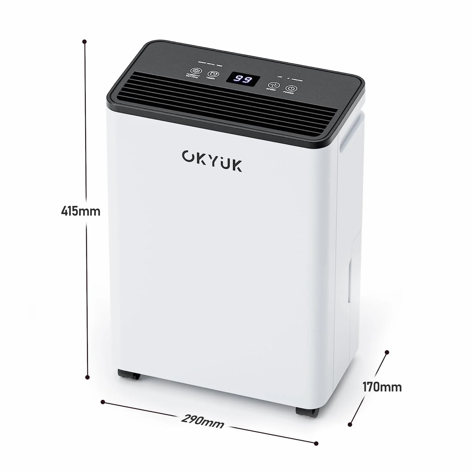 OKYUK Deumidificatore 12 litri/giorno, adatto per ambienti di circa 90 metri cubi (30 metri quadrati), Deumidificatore casa muffa, sbrinamento automatico, 32 dB, refrigerante R290, PD12R-03DE