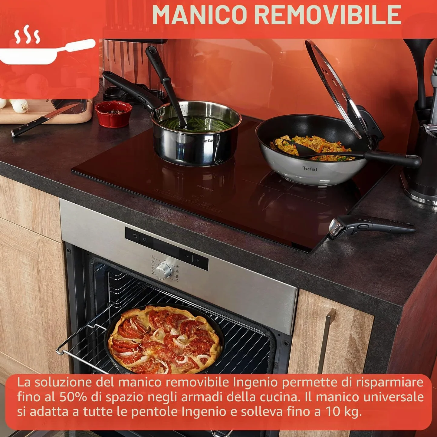 Tefal Ingenio - Set di pentole 20 padelle 2 maniglie rimovibili, induzione, rivestimento antiaderente, impilabile, compatibile con lavastoviglie, Emotion L897SK04