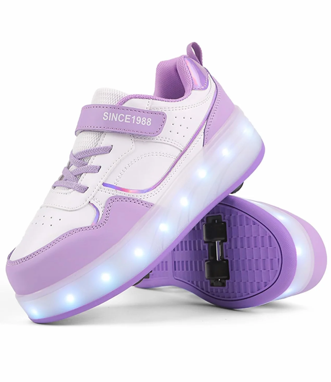 FANSU Scarpe con Rotelle Bambino Bambina LED Brillantini Luci, Scarpe Pattini 4 Rotelle USB Ricaricare, Multisport Outdoor Sneaker Skateboard
