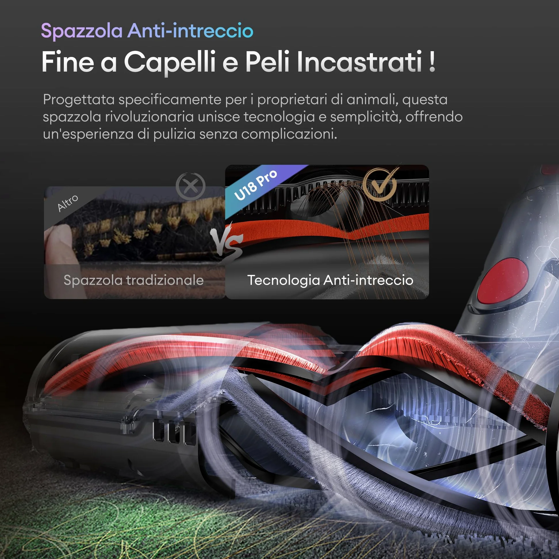 Ultenic 55Kpa/80Min Aspirapolvere Senza Fili U18, Scopa Elettrica Senza Fili Potente con Tubo Pieghevole, Filtrazione Multi-Cono,Display Intelligente, Anti-Groviglio per Peli Animali/Pavimenti/Tappeti