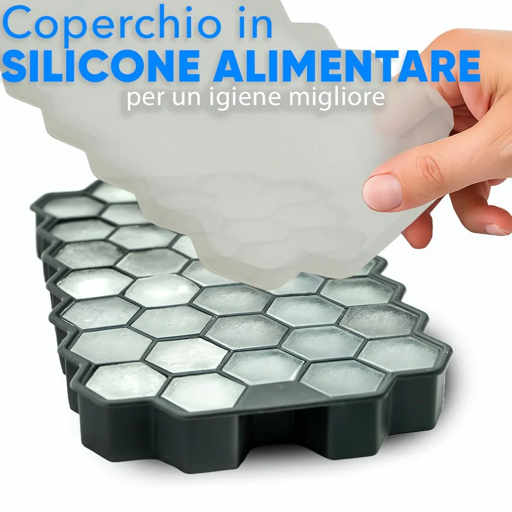 Stampi Ghiaccio in Silicone con Coperchio Set 2 Impilabili BPA Free 74 Cubetti Facile Rilascio Salvaspazio