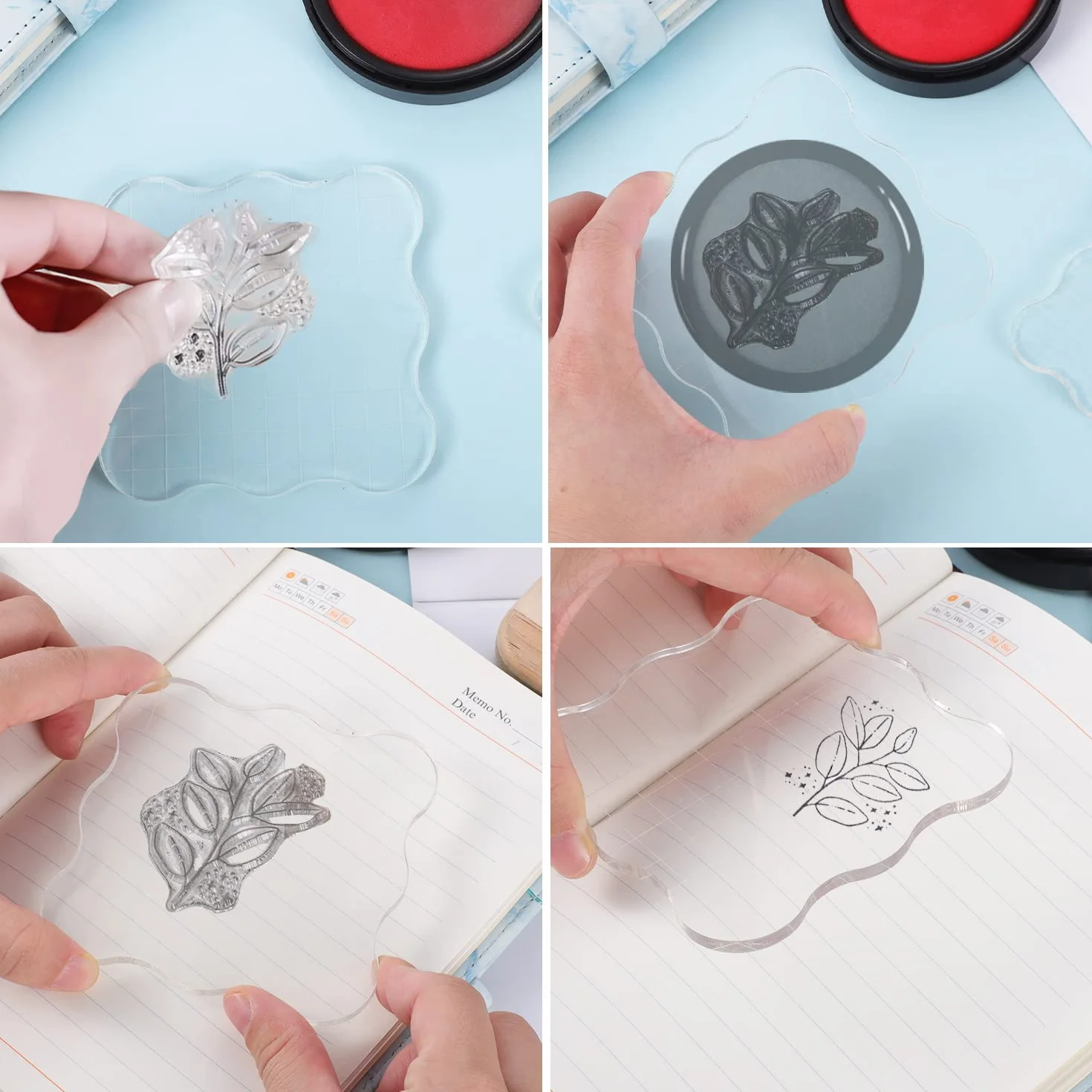 Set di 3 Blocchi per Timbri Trasparenti, Blocco Acrilico per Timbri con Griglia Timbri Trasparenti per Scrapbooking Album Fotografici Artigianato