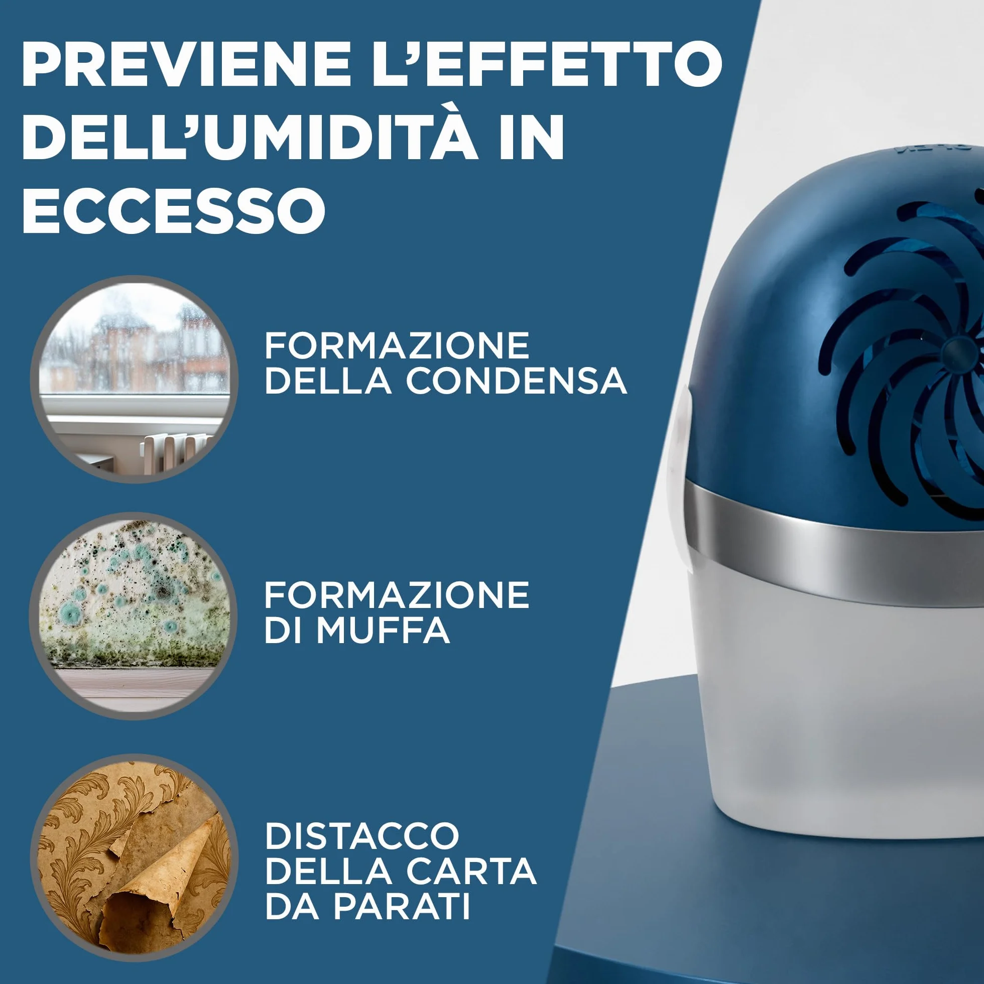 Ariasana Aero 360° kit assorbiumidità, deumidificatore ricaricabile non elettrico, assorbi umidità contro condensa e muffa, 1 dispositivo e 1 ricarica Tab lavanda da 450g