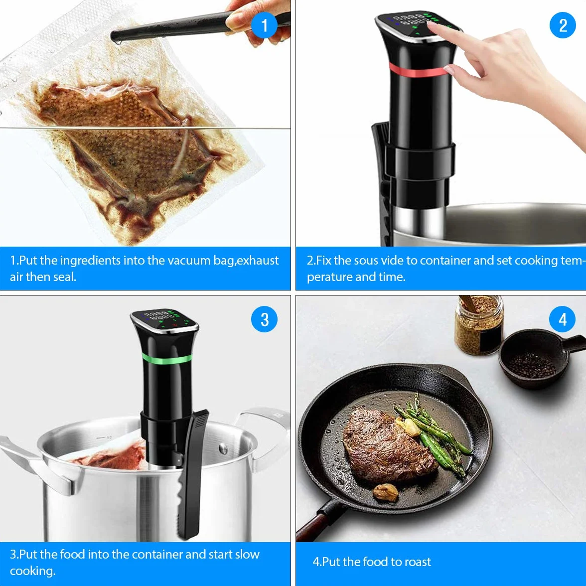 Sous Vide 1100W Slow Cooker Circolatore Termico Termocircolatore a Immersione Display Touch LCD
