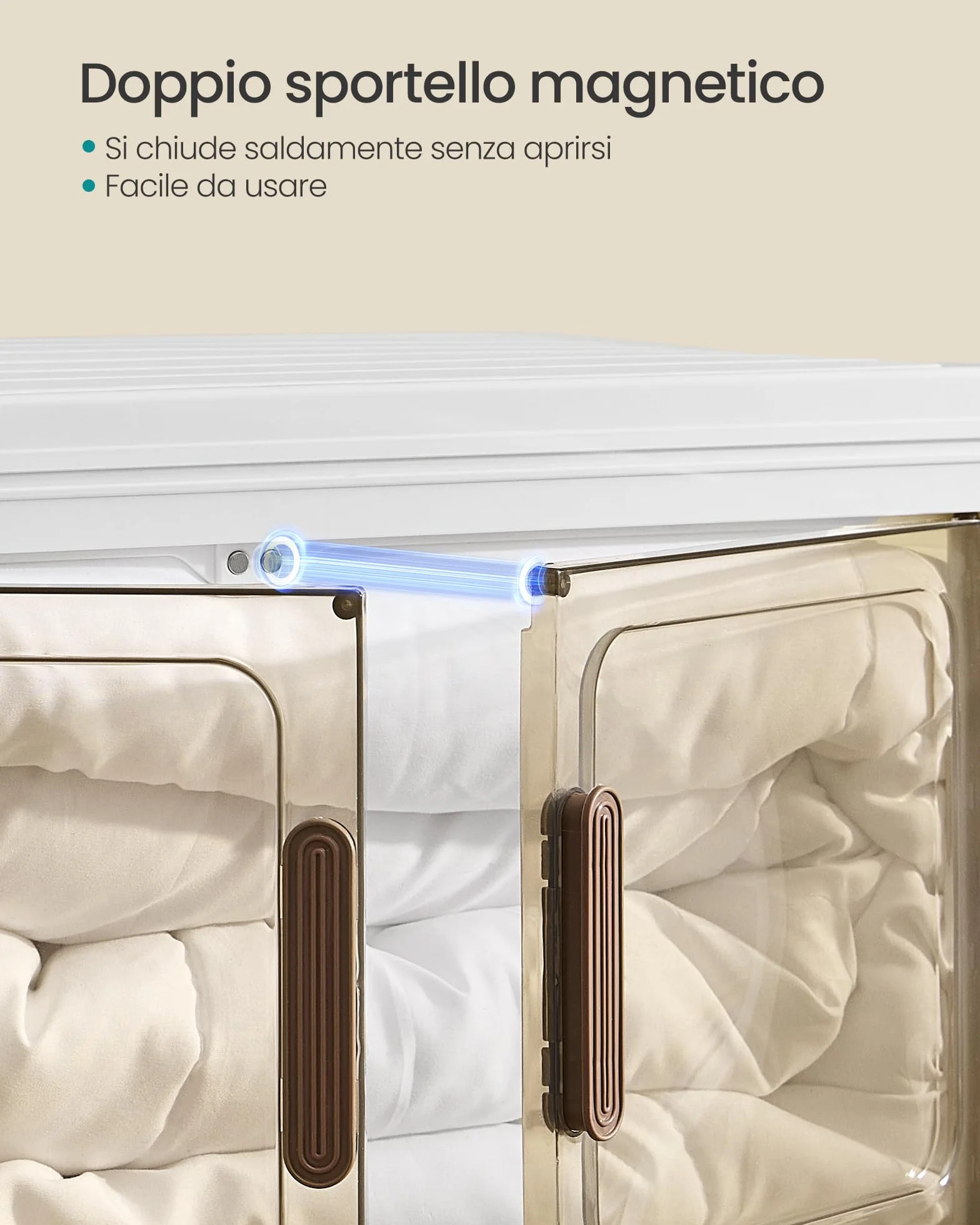 SONGMICS Contenitori 4 Livelli 55 L Organizer Armadio con Coperchio Scatole Plastica Impilabili con Ruote Sportello Magnetico Bianco