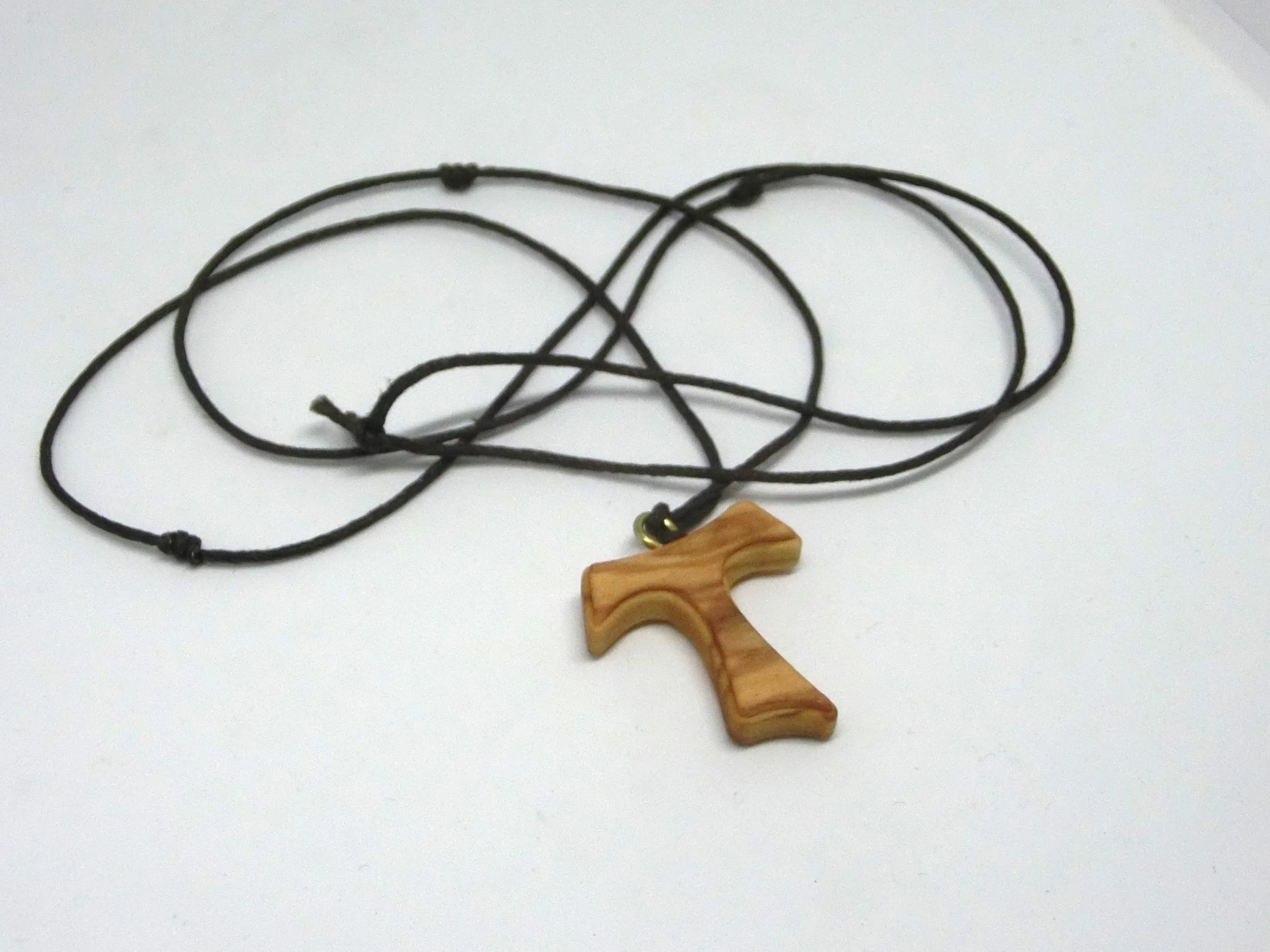 GTBITALY 10.442.90 LAC collana croce tau 2,5 cm san francesco assisi legno di ulivo pace comunione 3 nodi