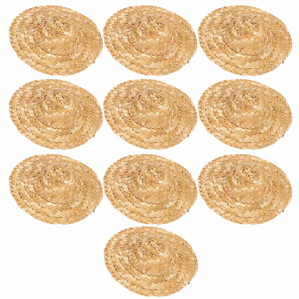 10 Pezzi Cappelli di Paglia per Bambole, Cappelli di Paglia per Bambole, Diametro Interno 3,7 Cm, Fai da Te, Fatti a Mano, Cappelli di Paglia Intrecciati a Mano, Mini Cappelli