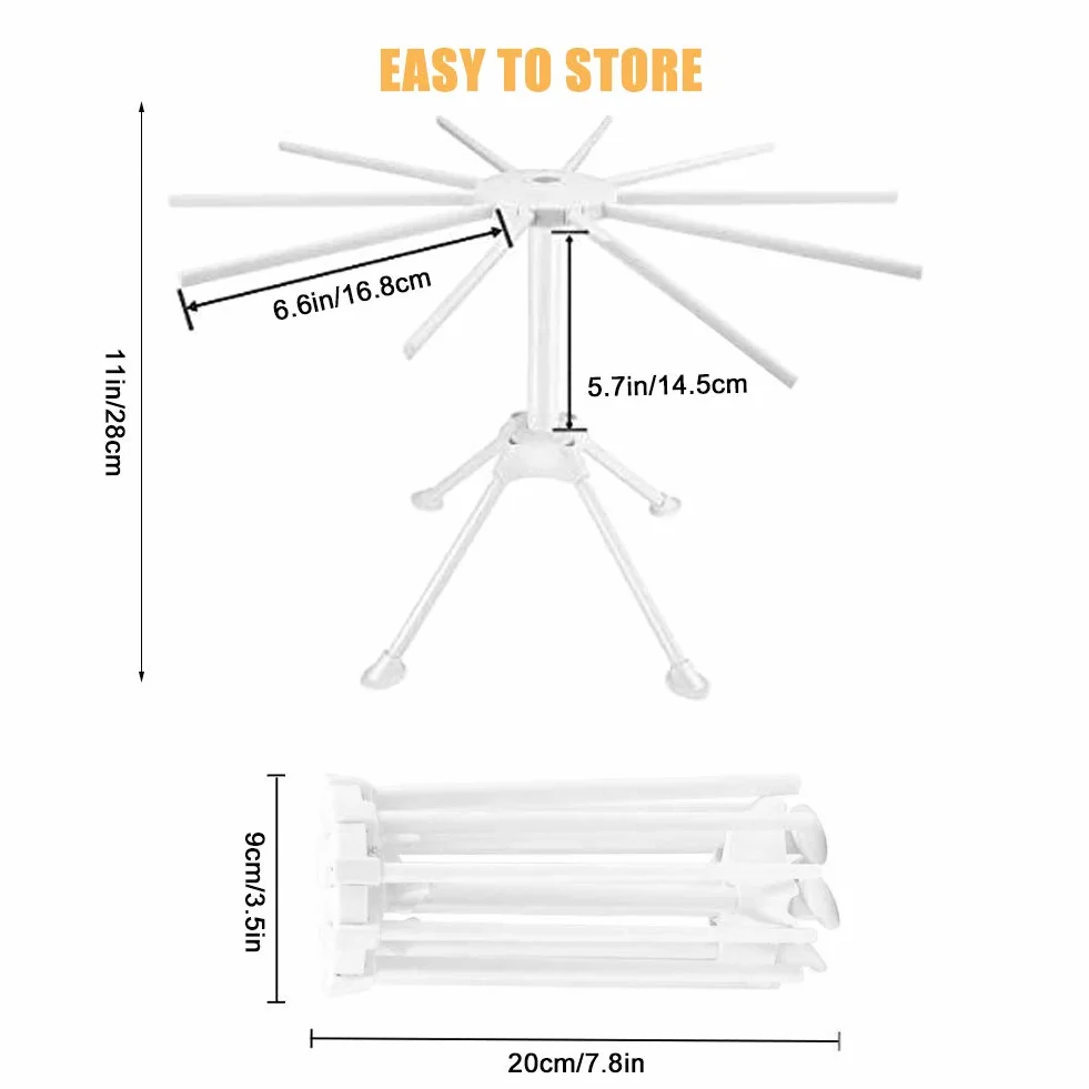 Stendi Pasta Fresca Legno Stendipasta Pieghevole con essiccatore per Noodle Domestico da 10 Bars, Luce Facile da Installare e Memorizzare (Bianca)