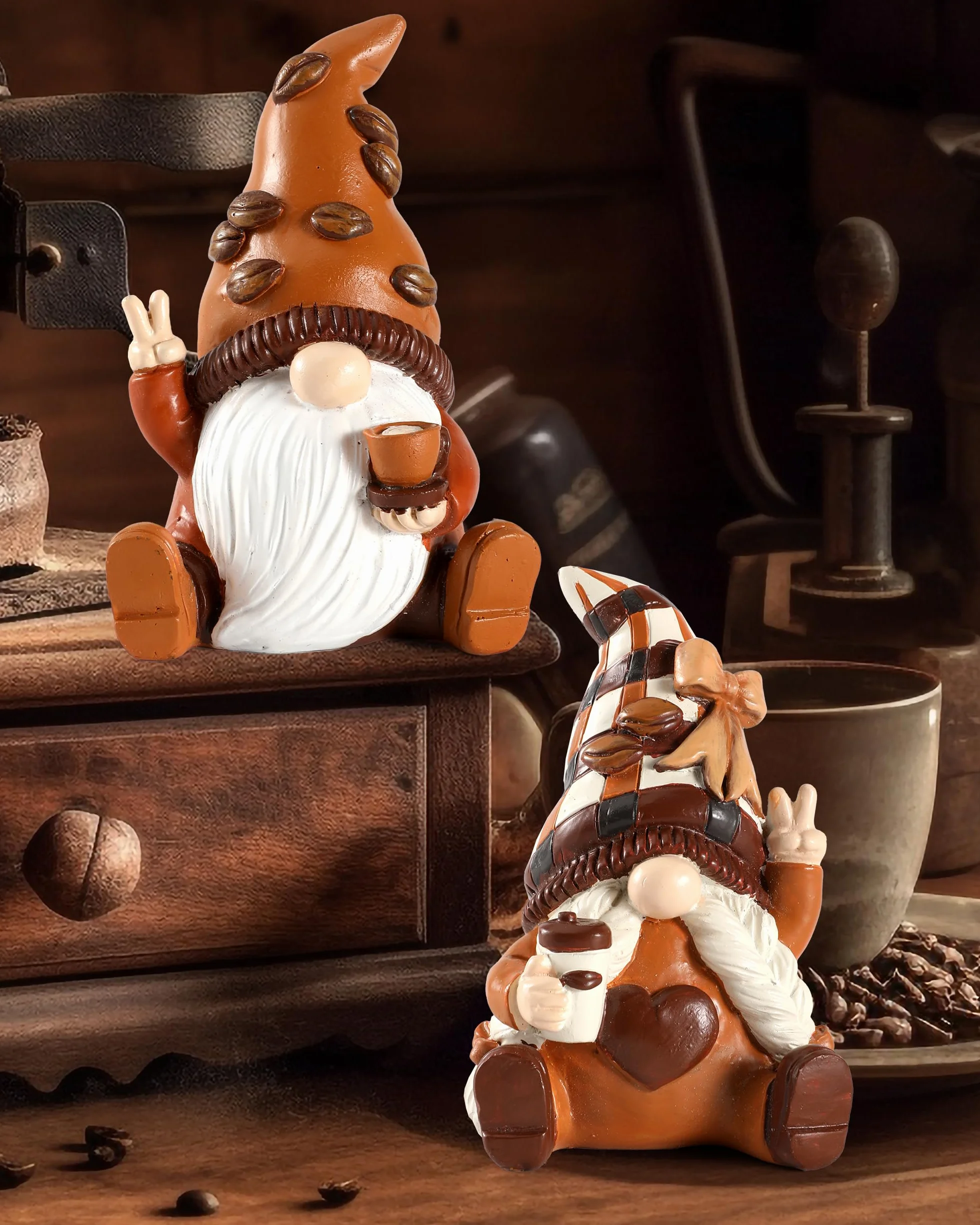 iStatue Maillard Set di statuette di gnomi da caffè in resina, decorazione per bar e ufficio