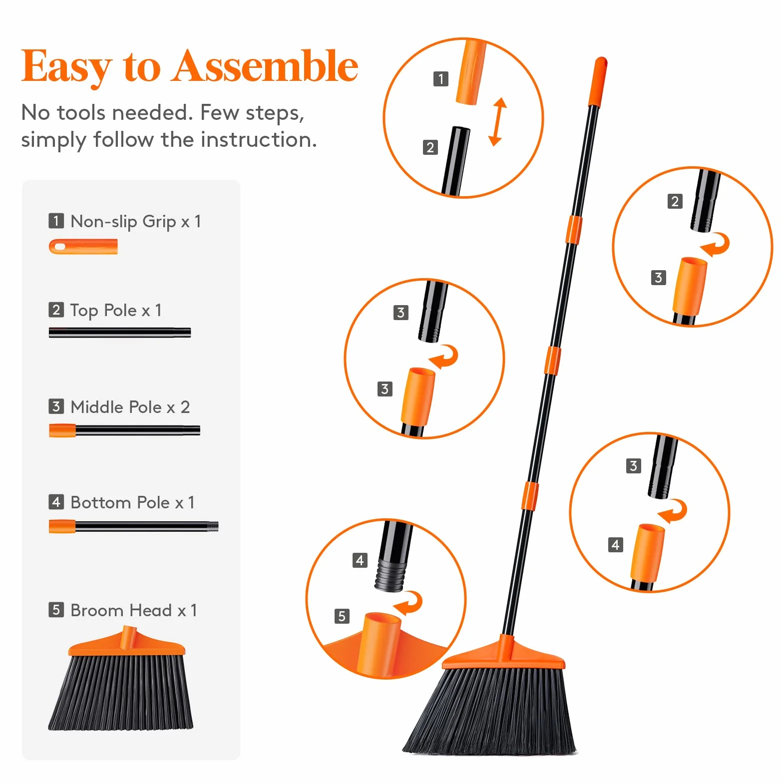 Lifewit Scopa da Esterno 135cm, Scopa Telescopica Regolabile per Giardino e Pavimenti