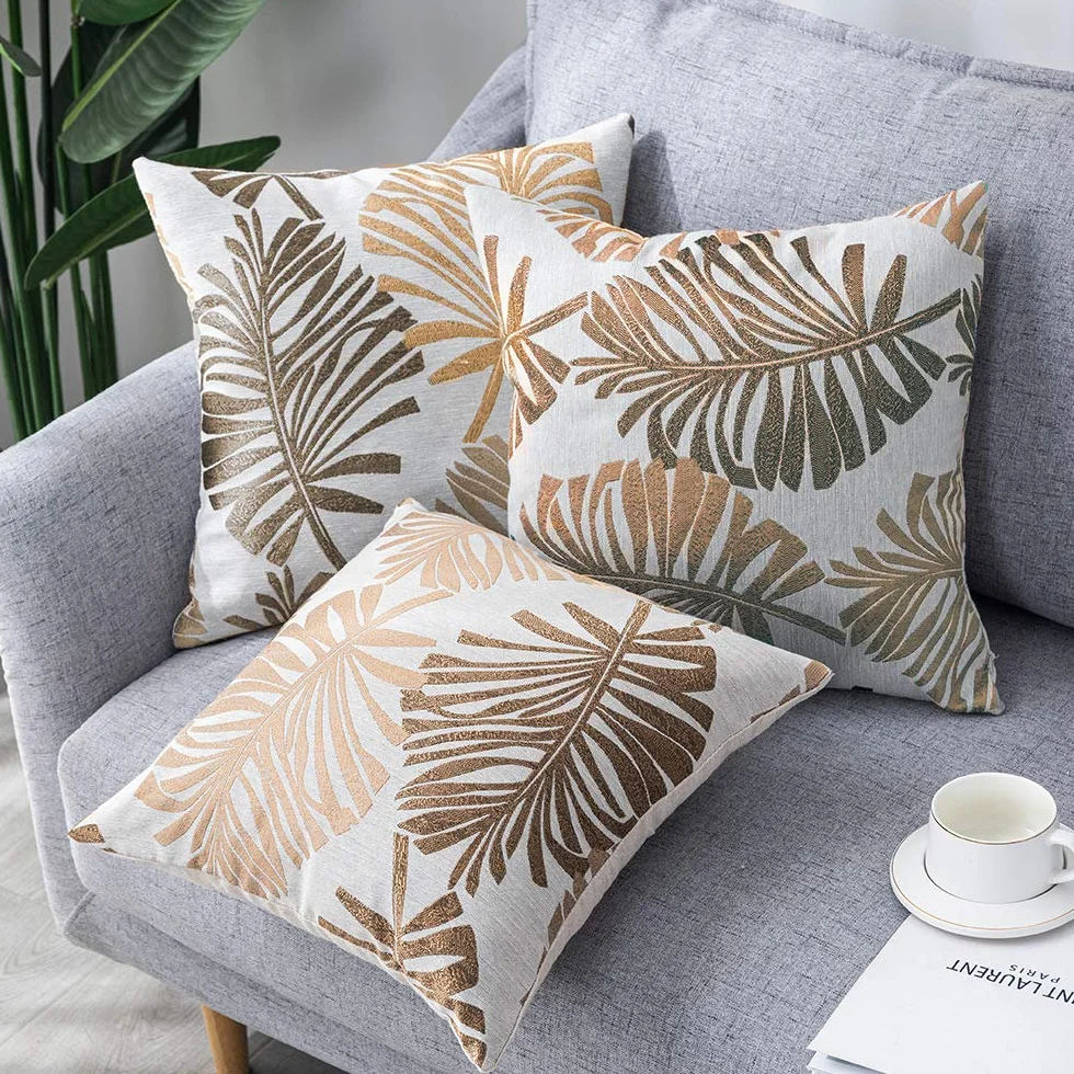 2 Pezzi Federe Copricuscini 45 x 45 cm, Federa per Cuscino Decorazioni in Lino con Cerniera Invisibile,Fodere Cuscini per Divano, Sofà, Interni ed Esterni. (dorato)
