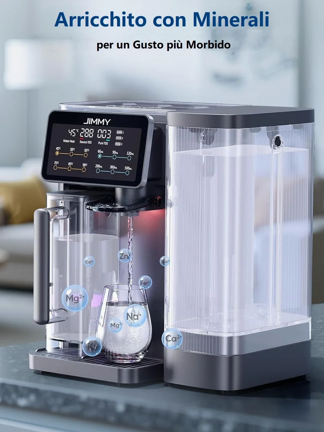 Jimmy R9 Purificatore d'acqua ad osmosi inversa Domestica per Controsoffitto Dispenser Acqua Calda 7 Fasi Filtrazione UV Riscaldamento 3S 7 Temperature Monitor TDS