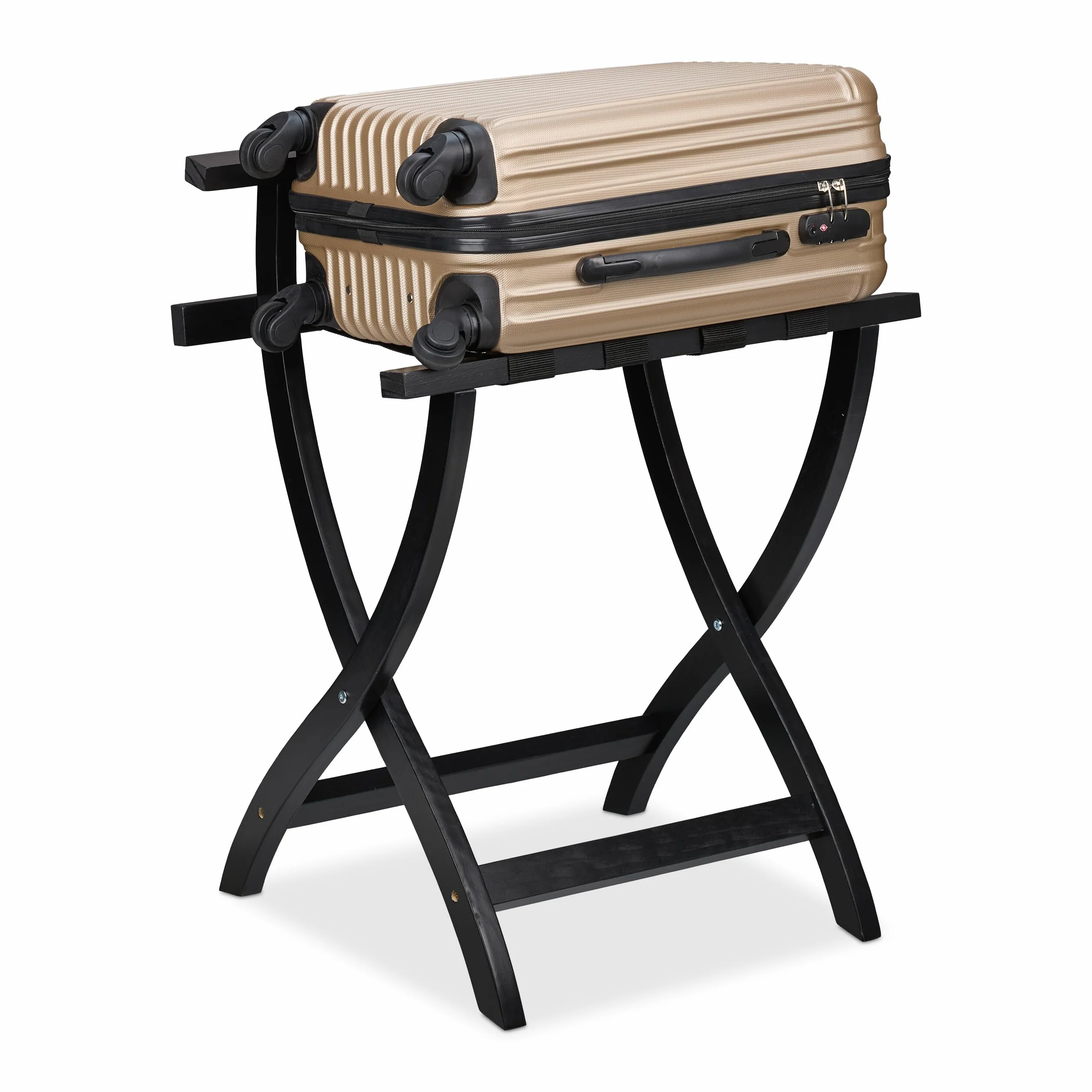 Relaxdays Portavaligie da Camera Stand Reggivaligia in Legno Pieghevole 75x60x41 cm Nero