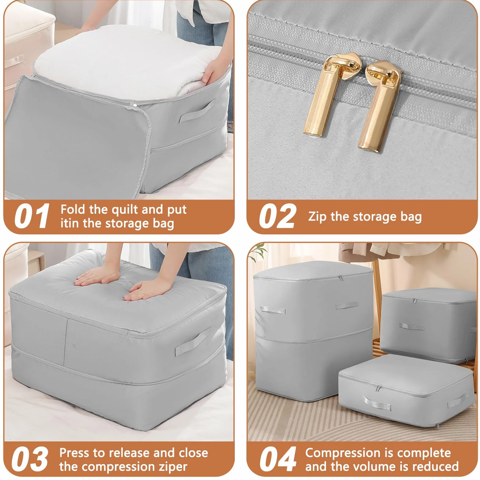 Scatole per Vestiti Con Cerniera 60L, Conservazione e Organizzazione, Portaoggetti Con Manico Rinforzato per Piumini, Cuscini, Biancheria da Letto, Coperta